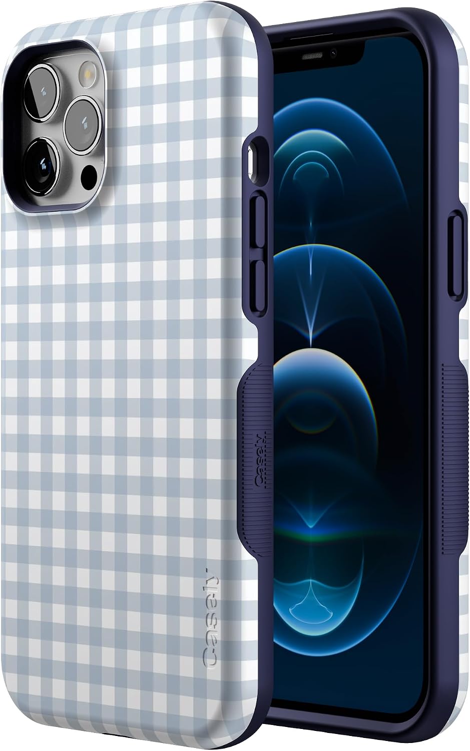 71Ae4Euv5DL._AC_SL1500_ Casely iPhone 12 Pro Max Case | Pastel Picnic | Blue Gingham | Bold Protective Design | Compatible with MagSafe