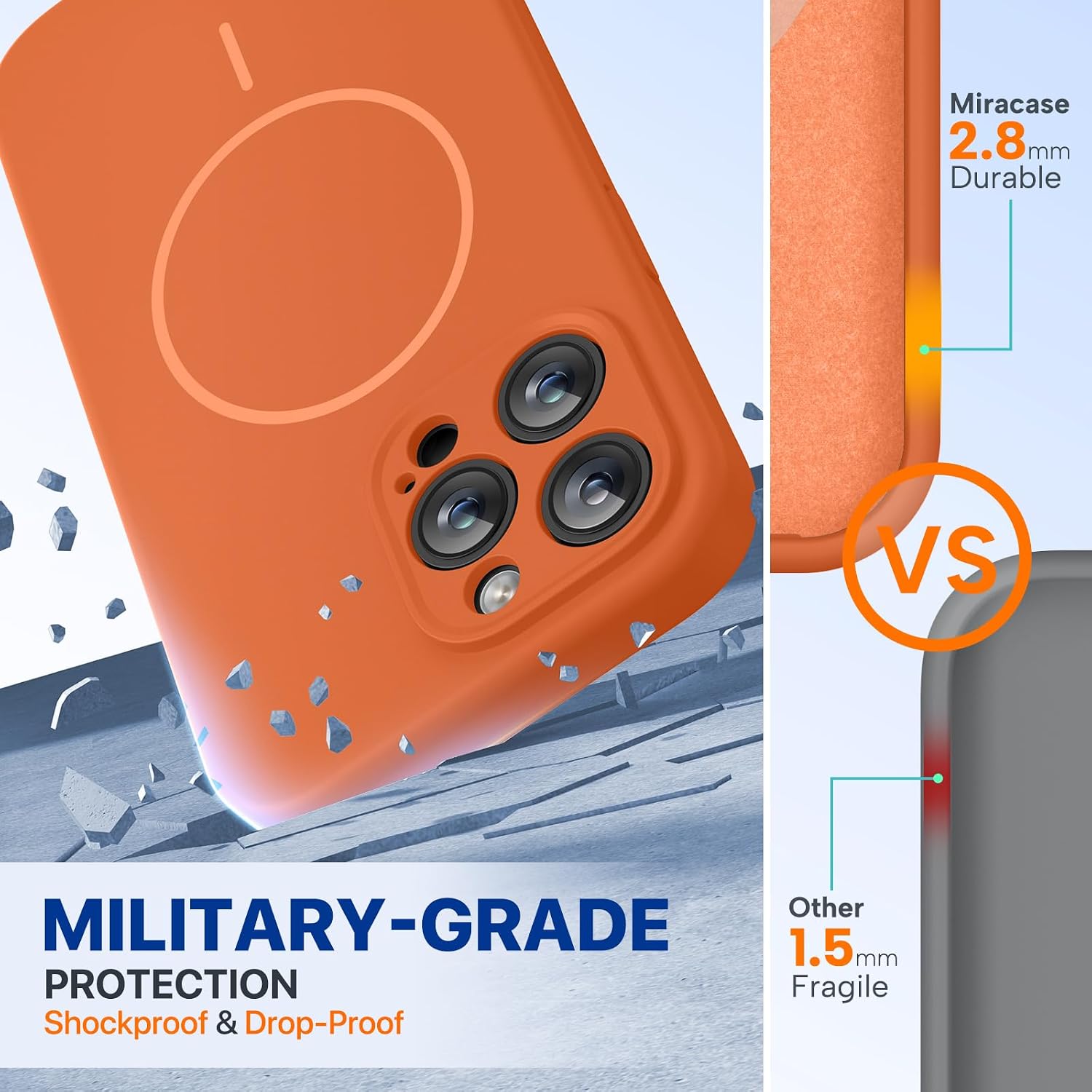 Miracase Magnetic for iPhone 14 Pro Max Case, [Soft Anti-Scratch Microfiber Lining], Compatible with MagSafe, Silicone Shockproof Protection Phone Case for iPhone 14 Pro Max,Orange
