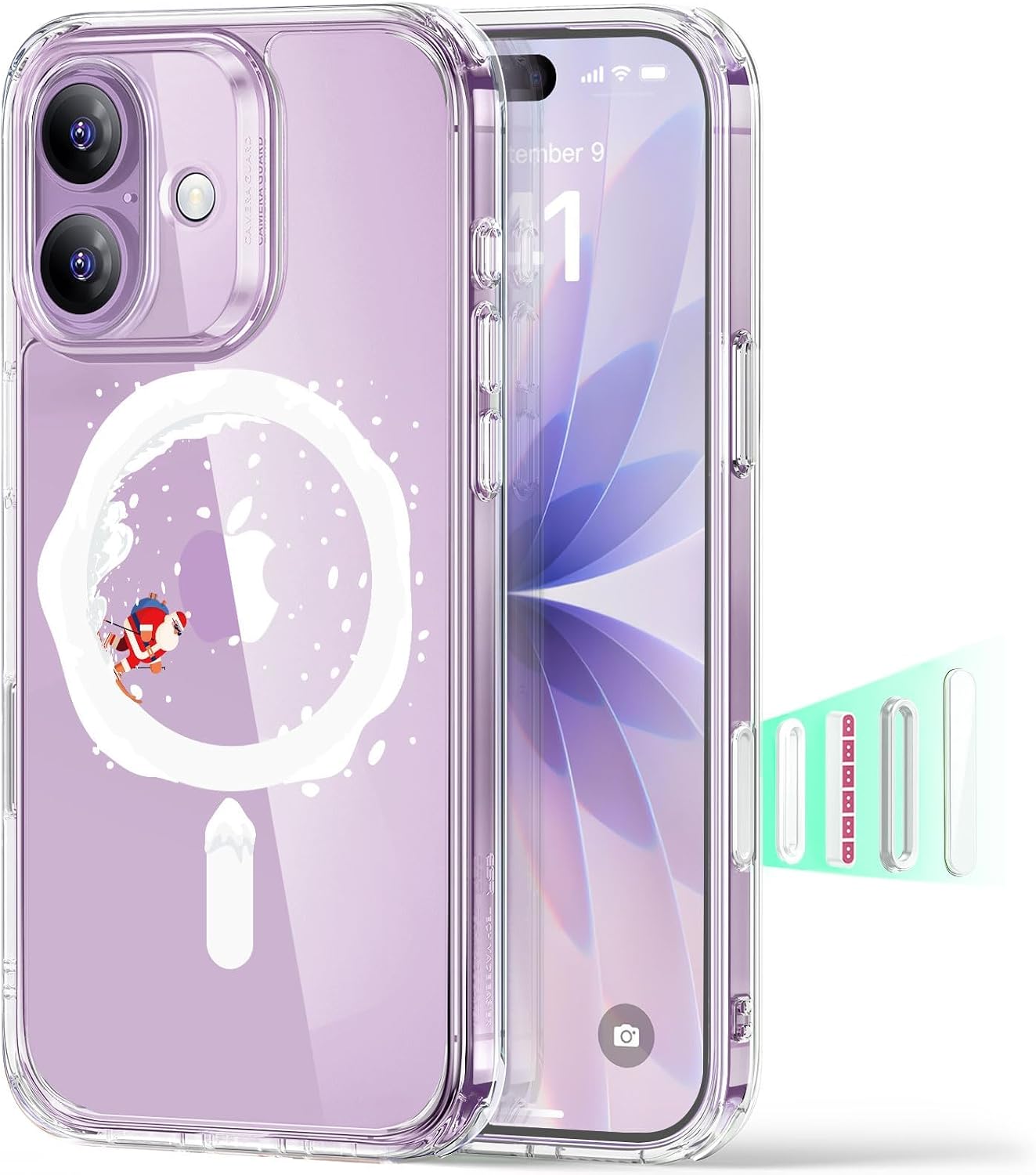 71An7YXQfL._AC_SL1500_ ESR for iPhone 17 Case, Camera Control Cover, Compatible with MagSafe, Shockproof Military-Grade Protection, Magnetic Phone Case for iPhone 17, Classic Hybrid Case, Santa Skater