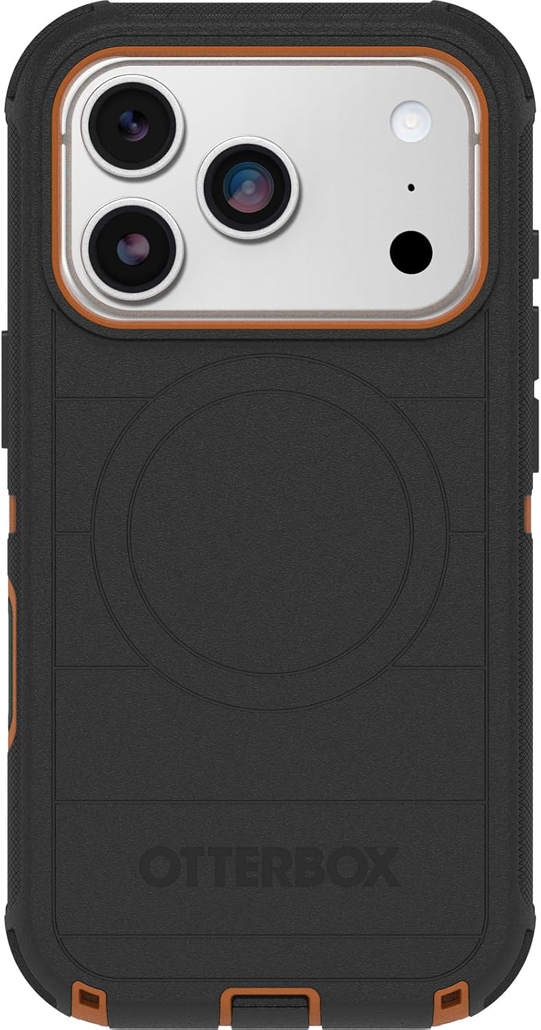 71ArojCAJL._AC_SL1500_ OtterBox iPhone 17 Pro (Only) - Defender Series Case - Black Chateau (Black & Orange) - Snaps on MagSafe - Tough - Rugged & Durable