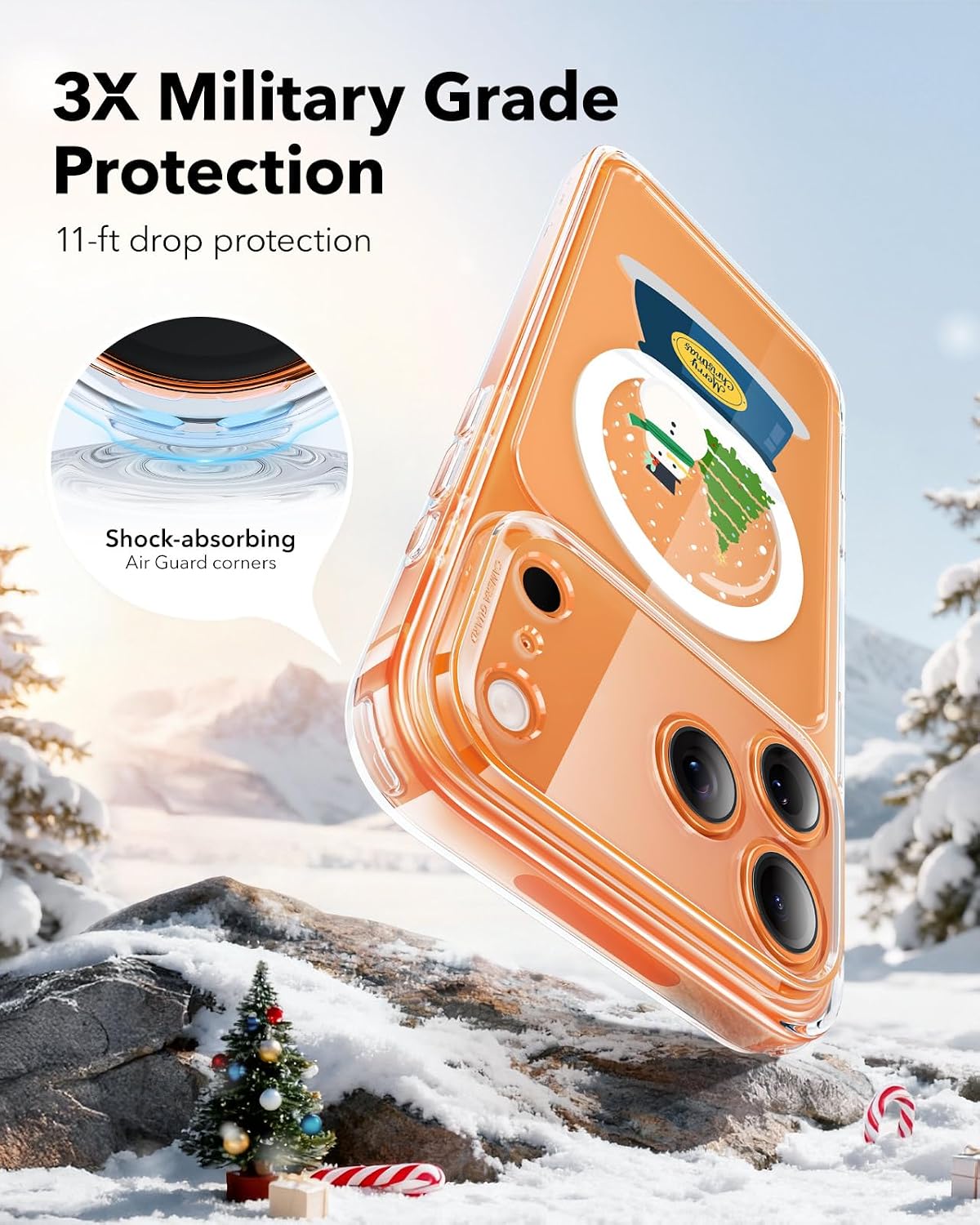 71BRNm5q0hL._AC_SL1500_ ESR for iPhone 17 Pro Case, Camera Control Cover, Compatible with MagSafe, Shockproof Military-Grade Protection, Magnetic Phone Case for iPhone 17 Pro, Classic Hybrid Case, Christmas Globe