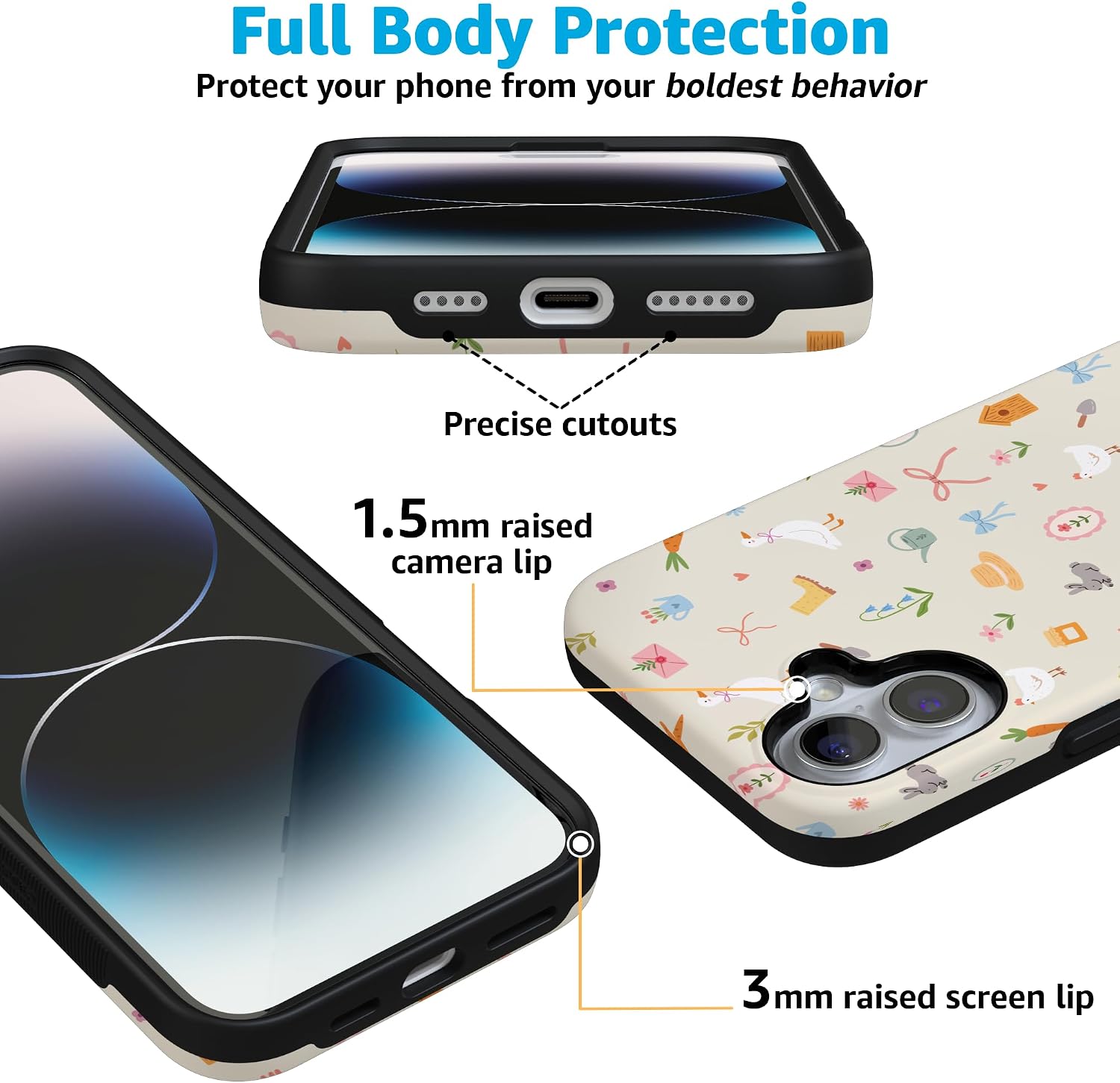 71BXHQVYJ1L._AC_SL1500_ Casely iPhone 16 Plus Case | Hoppy Garden | Spring Things | Bold Protective Design | Compatible with MagSafe