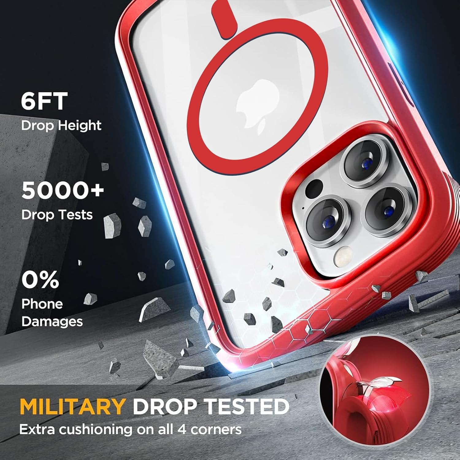 71Bifit3sGL._AC_SL1500_ Miracase Magnetic for iPhone 14 Pro Max Case 6.7 inch, (Compatible with MagSafe) Upgrade Full-Body Clear Phone Bumper Case with Built-in 9H Tempered Glass Screen Protector, Magnetic Red