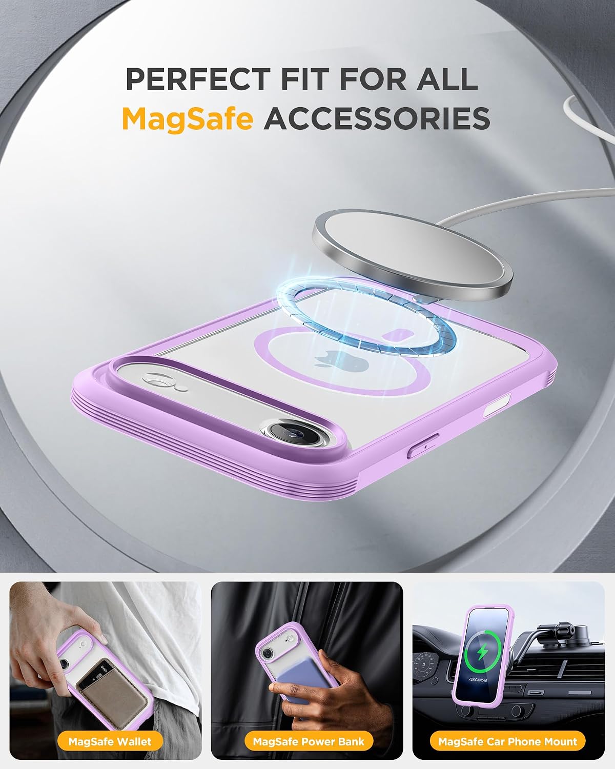 Miracase Magnetic for iPhone Air Case 6.5" [Compatible with MagSafe] Full-Body Phone Case with Built-in Glass Screen Protector & Camera Control,Drop Proof iPhone 17 Air Case Cover, Purple