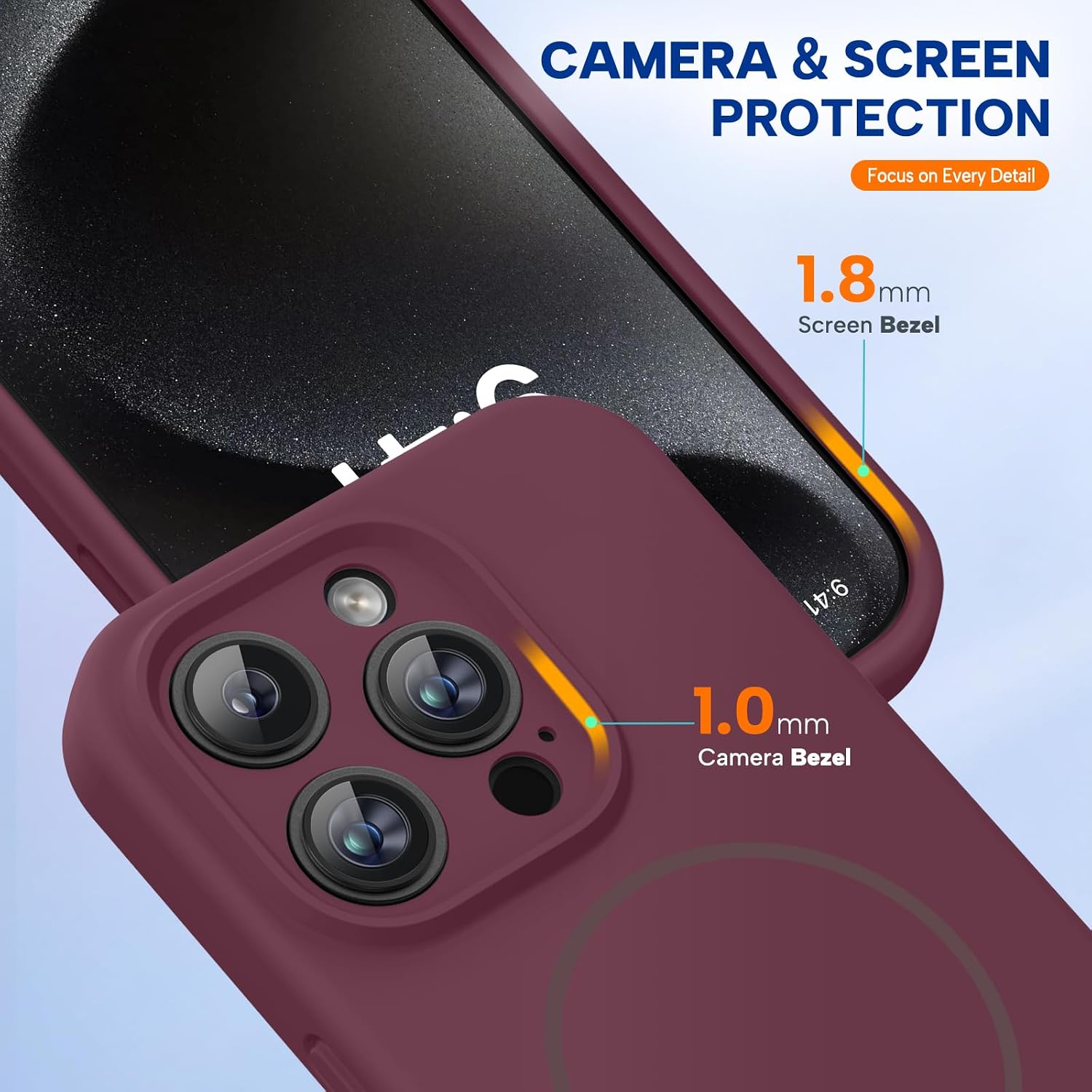 Miracase Magnetic for iPhone 15 Pro Max Case, [Soft Anti-Scratch Microfiber Lining], Compatible with MagSafe, Liquid Silicone Case Shockproof Drop Protection Phone Case for 15 ProMax, Wine Red