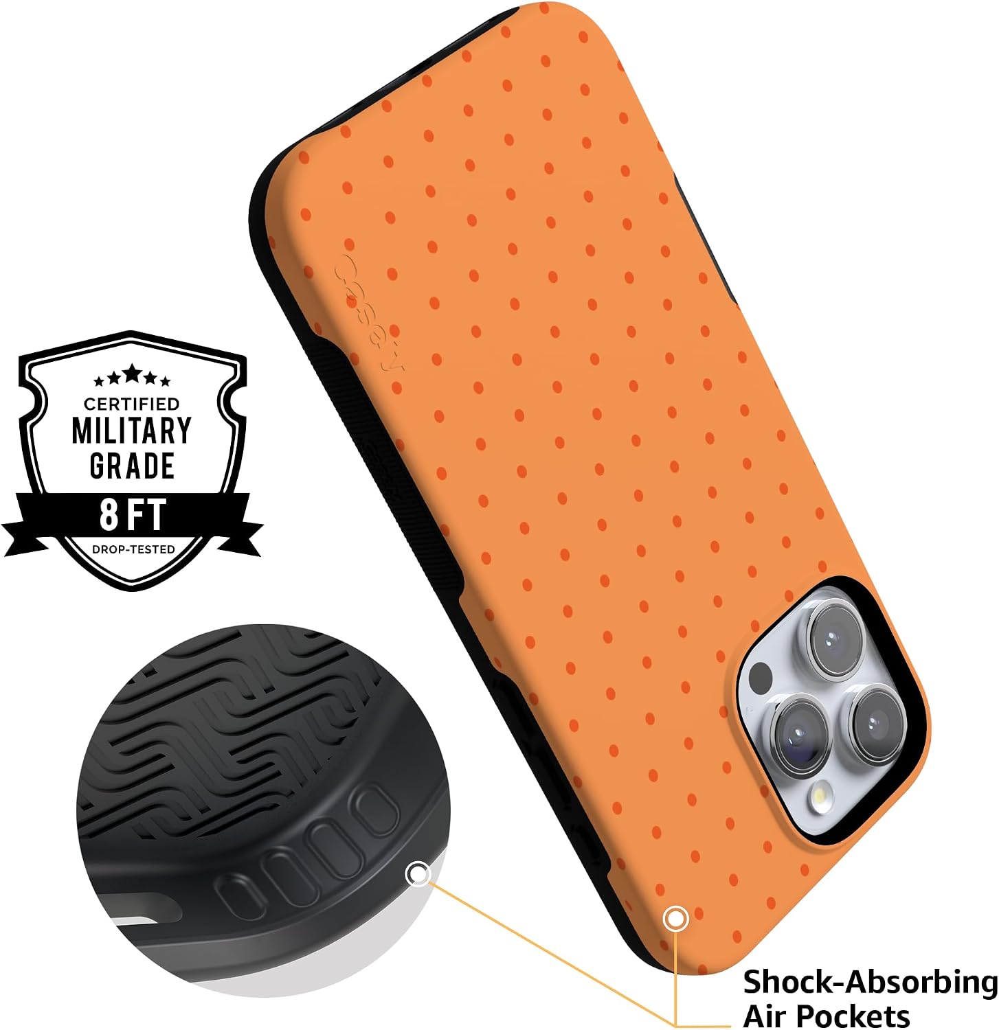 71CGrz5yOKL._AC_SL1500_ Casely iPhone 16 Pro Case | On the Dot | Orange Polka Dot | Bold Protective Design | Compatible with MagSafe