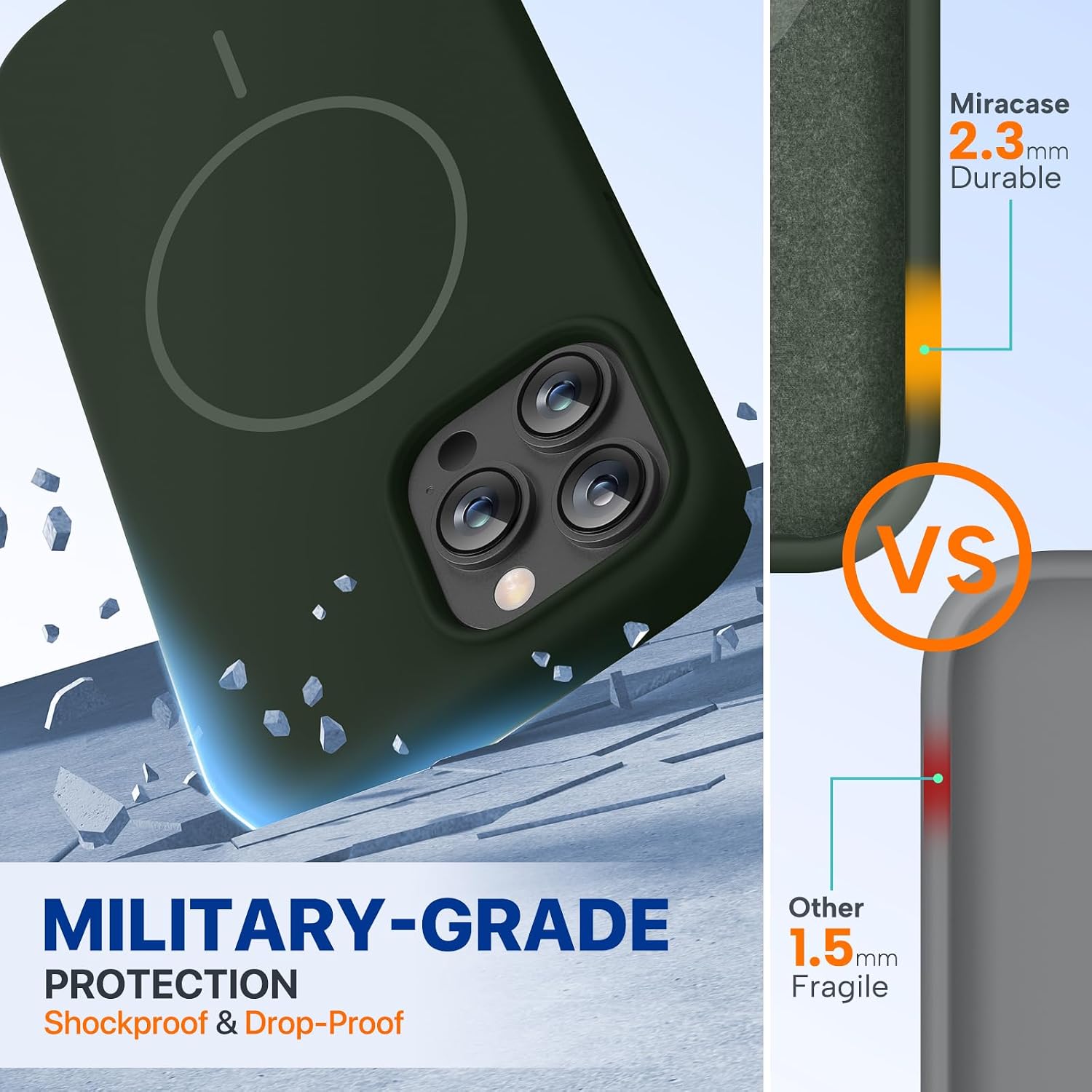 Miracase Magnetic for iPhone 13 Pro Case, [Soft Anti-Scratch Microfiber Lining], Compatible with MagSafe, Liquid Silicone Shockproof Drop Protection Phone Case for 13 Pro, Dark Green