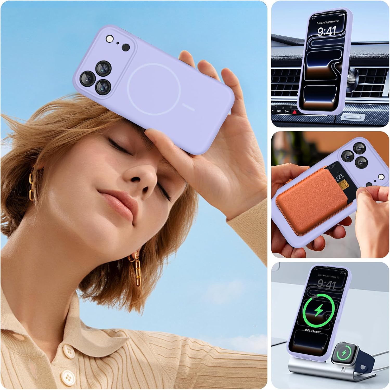 71Ca6YUhCbL._AC_SL1500_ Miracase Magnetic for iPhone 17 Pro Case, Compatible with MagSafe, Integrated Silicone Camera Control Cover, 3.0mm Thicken Shockproof Drop Protection Phone Case for 17 Pro,Light Purple