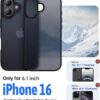 Eastinbox for iPhone 16 Case [16FT Military Grade Shockproof], Anti-Slip Anti-Scratch, Slim Translucent Frosted Matte Protective Cover, i Phone 16 Phone Case 6.1", Black