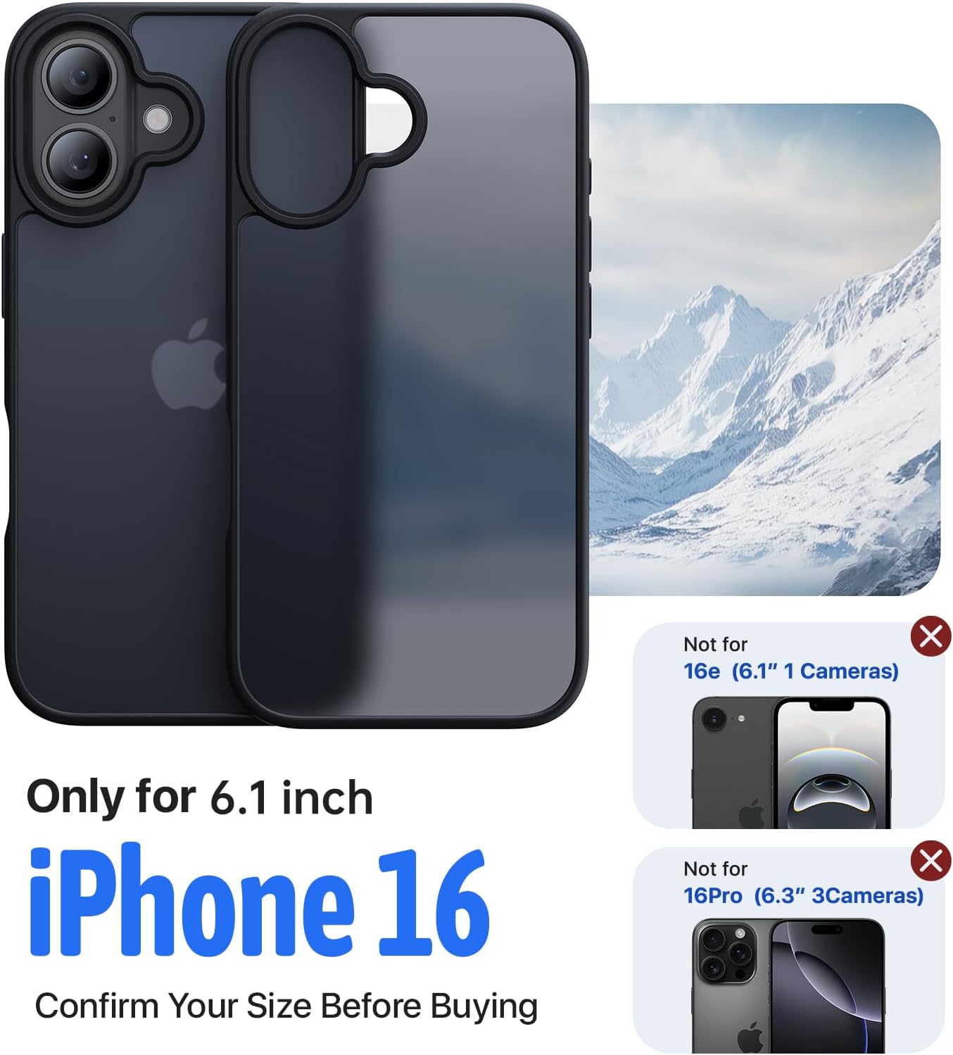 Eastinbox for iPhone 16 Case [16FT Military Grade Shockproof], Anti-Slip Anti-Scratch, Slim Translucent Frosted Matte Protective Cover, i Phone 16 Phone Case 6.1", Black