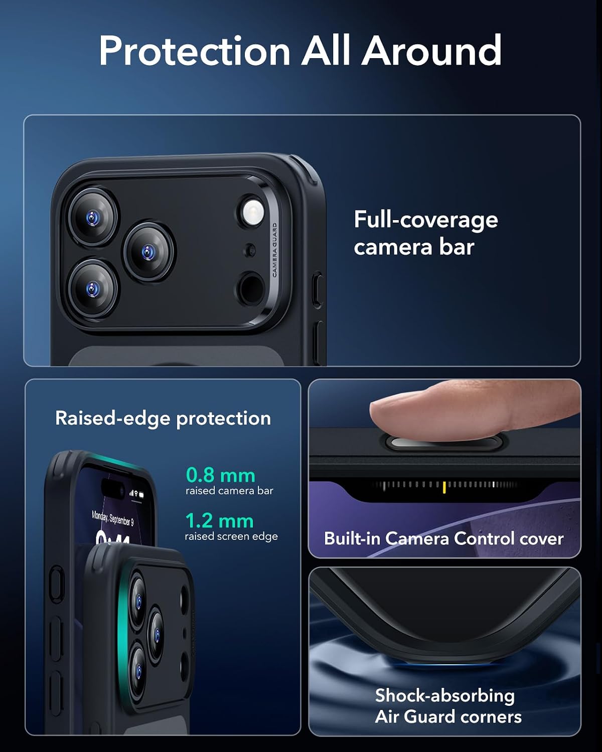 71Cyq4UdzZL._AC_SL1500_ ESR for iPhone 17 Pro Case, Camera Control Cover, Compatible with MagSafe, Shockproof Military-Grade Protection, Magnetic Phone Case for iPhone 17 Pro, Classic Hybrid Case, Frosted Black
