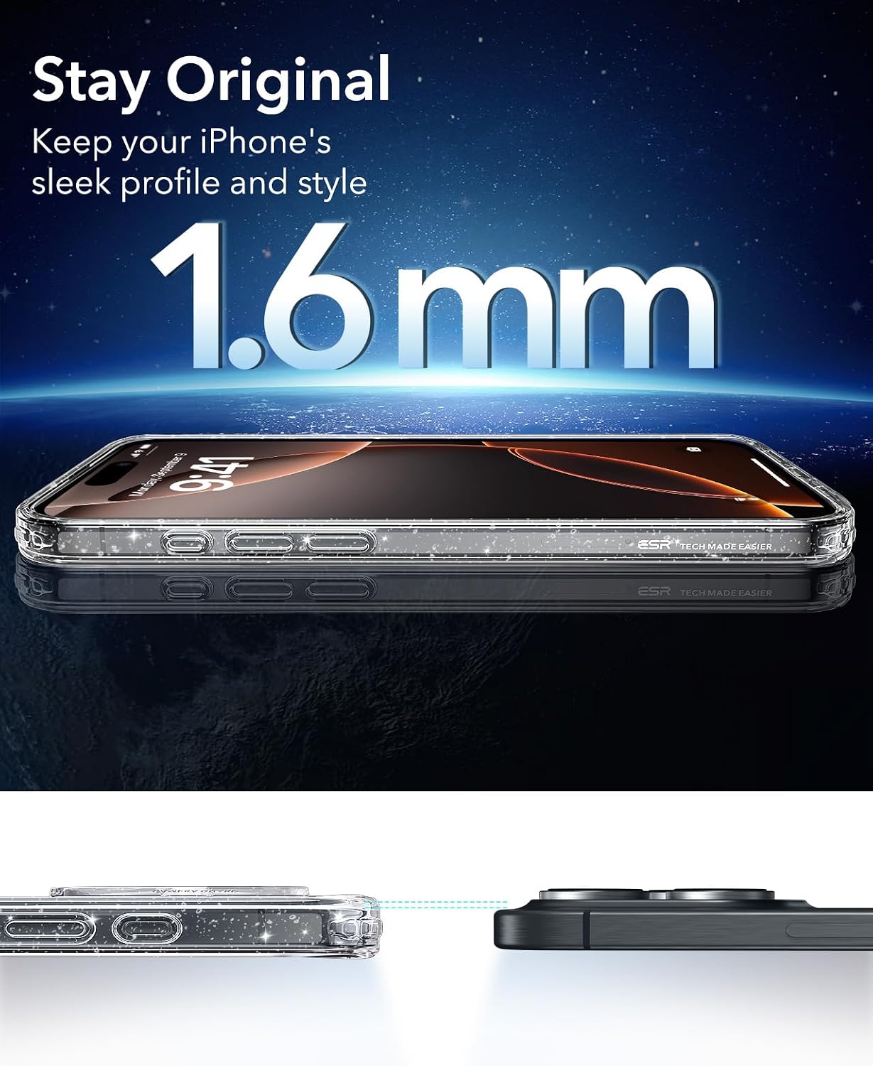 71DR4ZSx5AL._AC_SL1500_ ESR for iPhone 16 Pro Case, Camera Control Cover, Compatible with MagSafe, Shockproof Military-Grade Protection, Magnetic Phone Case for iPhone 16 Pro, Classic Hybrid Case, Clear Shimmer