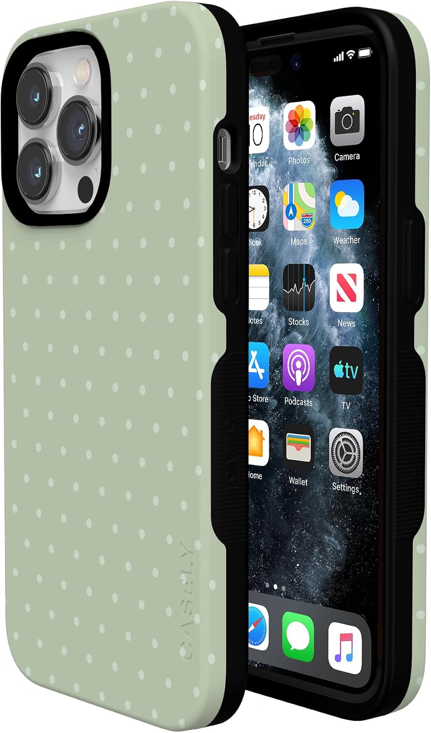 71Dg2UgKujL._AC_SL1500_ Casely iPhone 14 Pro Case | On the Dot | Green Polka Dot | Bold Protective Design | Compatible with MagSafe