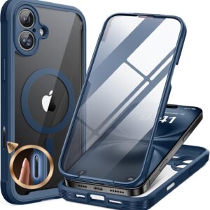 Miracase Magnetic for iPhone 16 Plus Case Full-Body Phone with Built-in Glass Screen Protector, [Compatible with MagSafe] Military Drop Proof 16 Plus Cover Bumper, Storm Blue