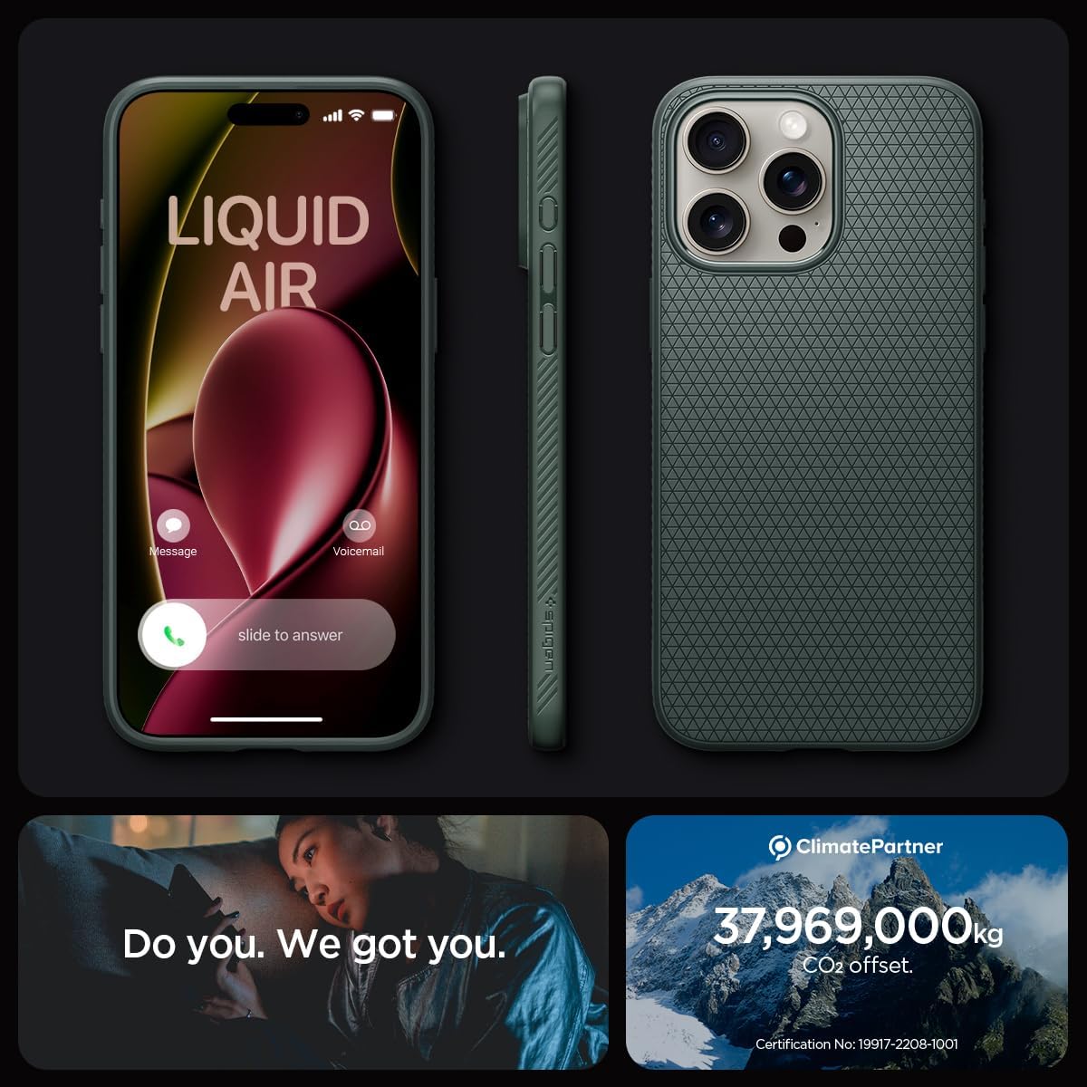 Spigen Liquid Air Designed for iPhone 15 Pro Max Case (2023) [Military-Grade Protection] - Abyss Green