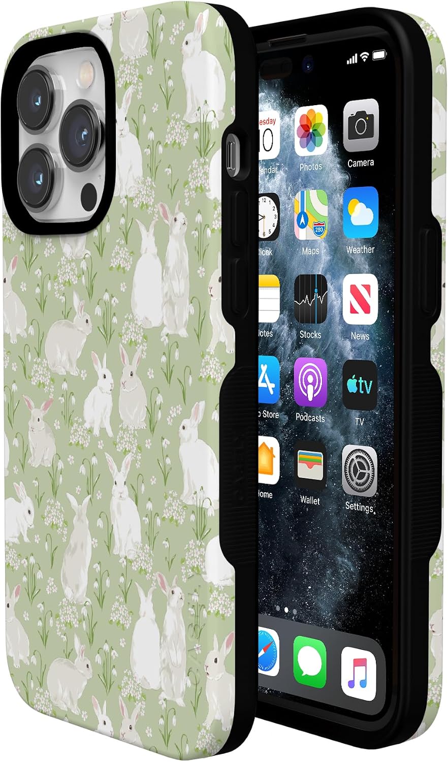 71EIjD9RpWL._AC_SL1500_ Casely iPhone 14 Pro Case | Hop to it | Green Bunny | Bold Protective Design | Compatible with MagSafe