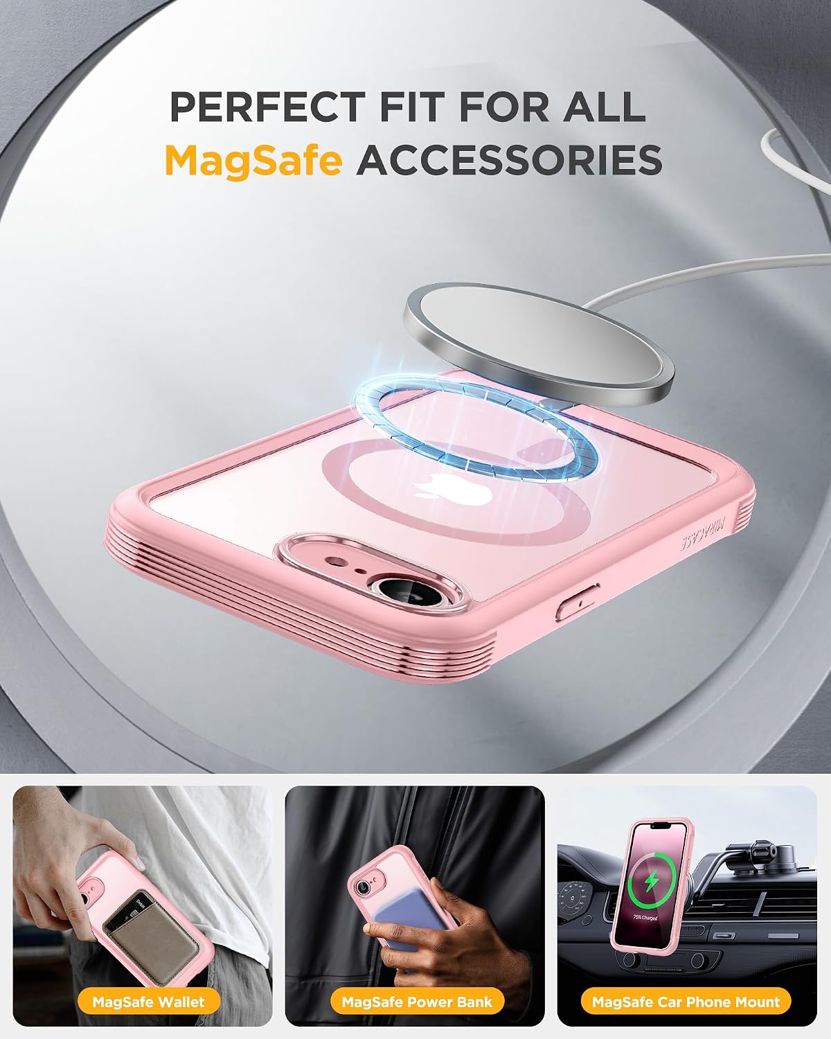 Miracase for iPhone 17e Case & iPhone 16e Case, Full-Body Phone with Built-in Glass Screen Protector, [Magnetic with MagSafe] Military Drop Proof 17 E/ 16 E Cover Bumper, Pink