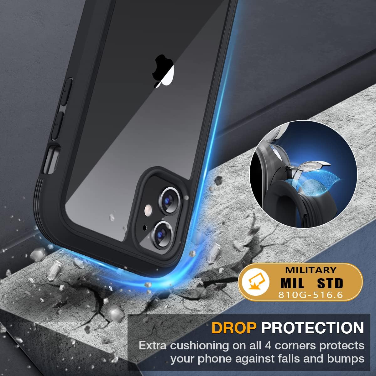 71EU6UZZGPL._AC_SL1200_ Miracase Glass Series for iPhone 11 Case 6.1 inch, Upgraded Full-Body Rugged Phone Bumper Case Cover with Built-in 9H Tempered Glass Screen Protector and Camera Protector, Black