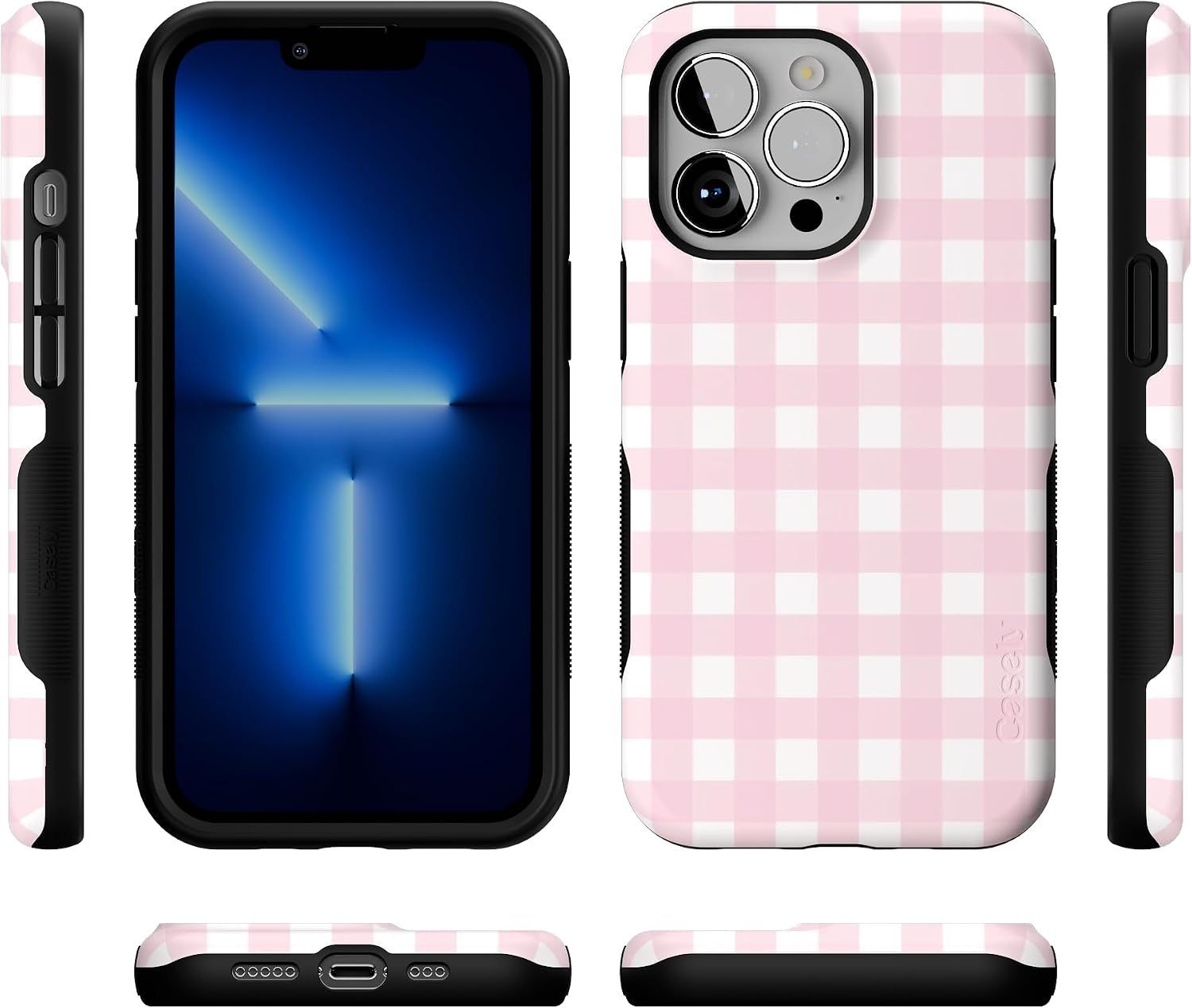 Casely iPhone 13 Pro Case | Sunday Best | Pink Gingham | Bold Protective Design | Compatible with MagSafe