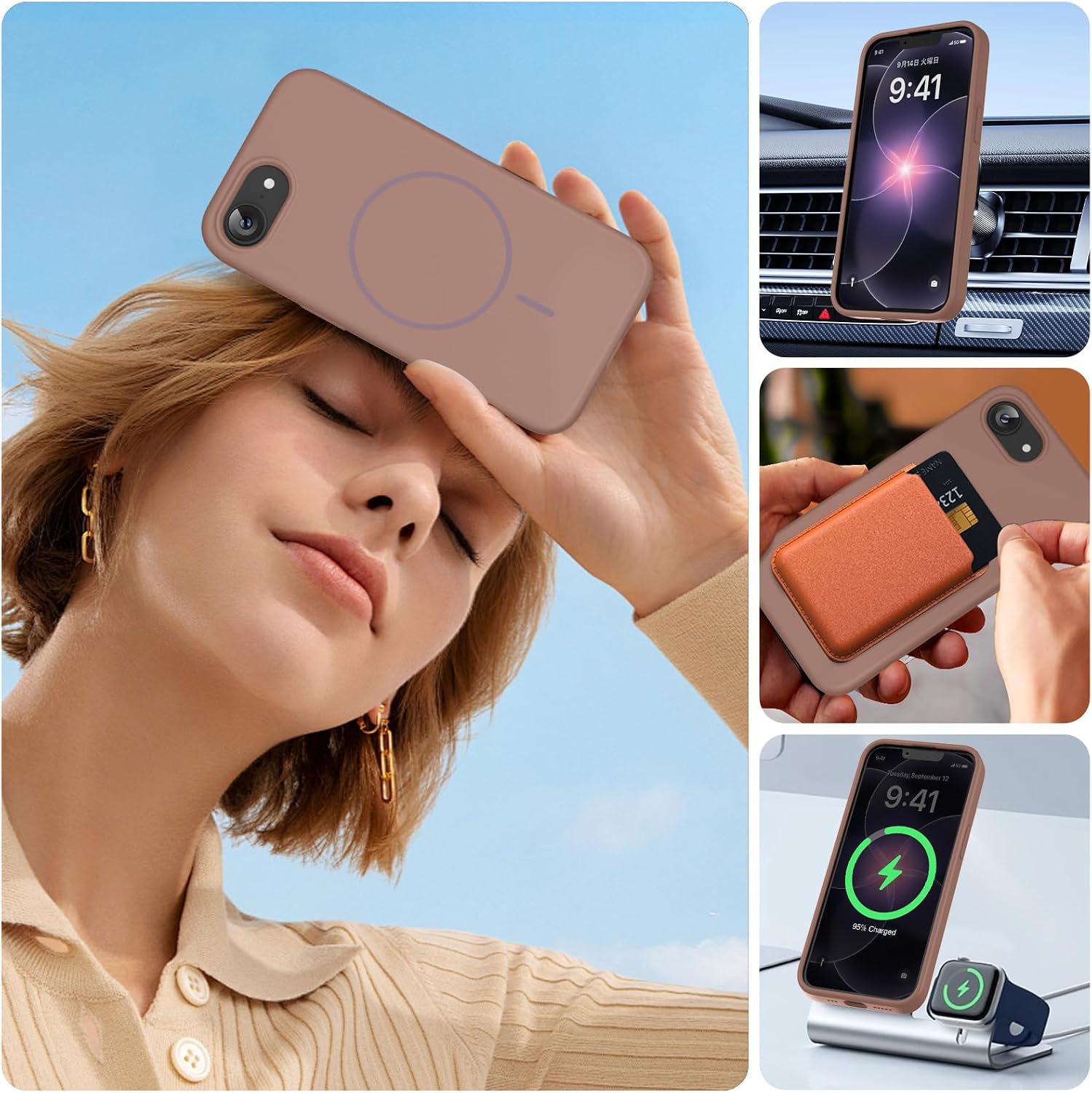 Miracase Magnetic for iPhone 17e Case & iPhone 16e Case, [Soft Anti-Scratch Microfiber Lining], Compatible with MagSafe, Silicone Shockproof Protection Phone Case for iPhone 17e/16e, Chocolate
