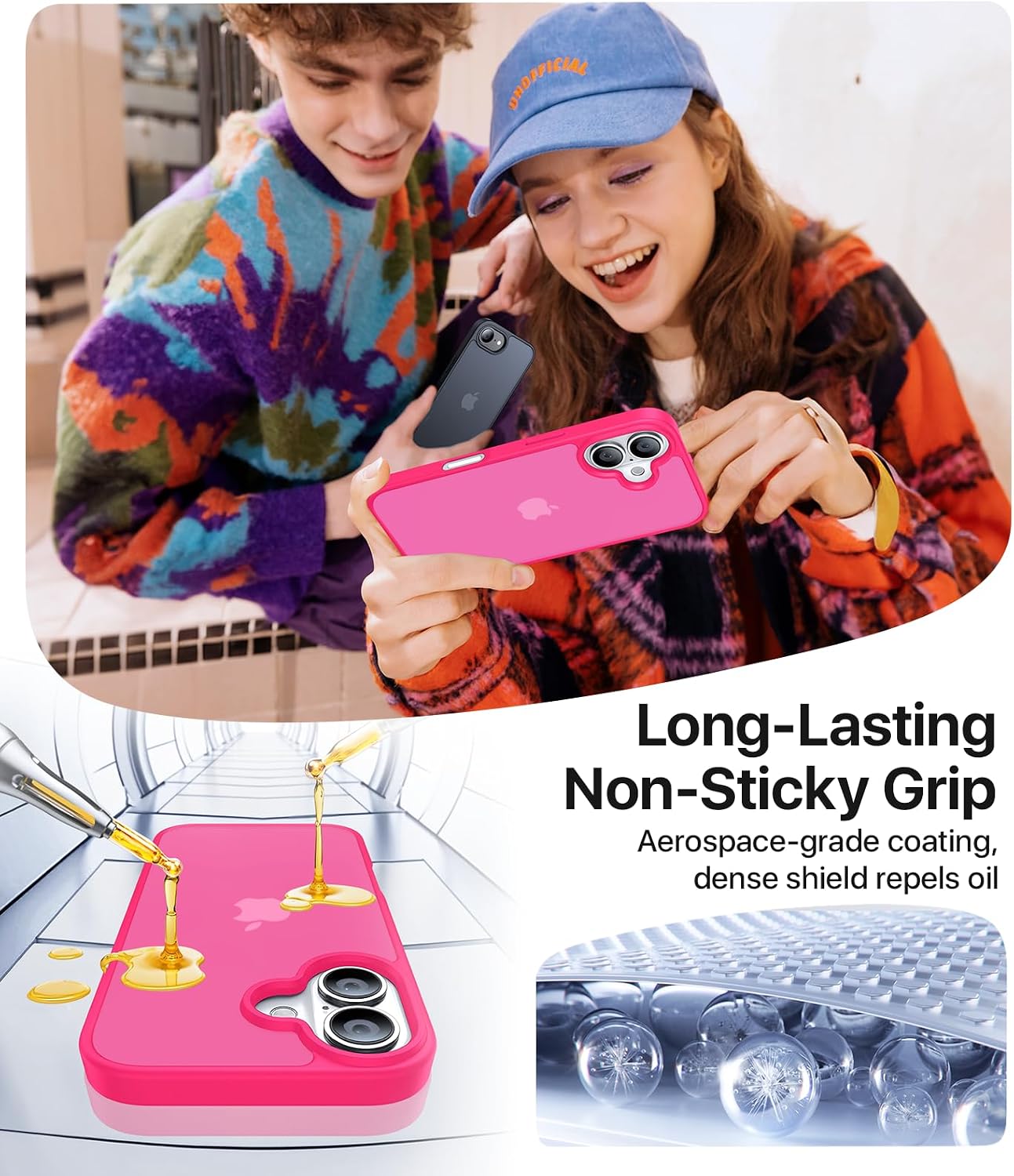 Eastinbox for iPhone 16 Case [16FT Military Grade Shockproof], Anti-Slip Anti-Scratch, Slim Translucent Frosted Matte Protective Cover, i Phone 16 Phone Case 6.1", Hotpink
