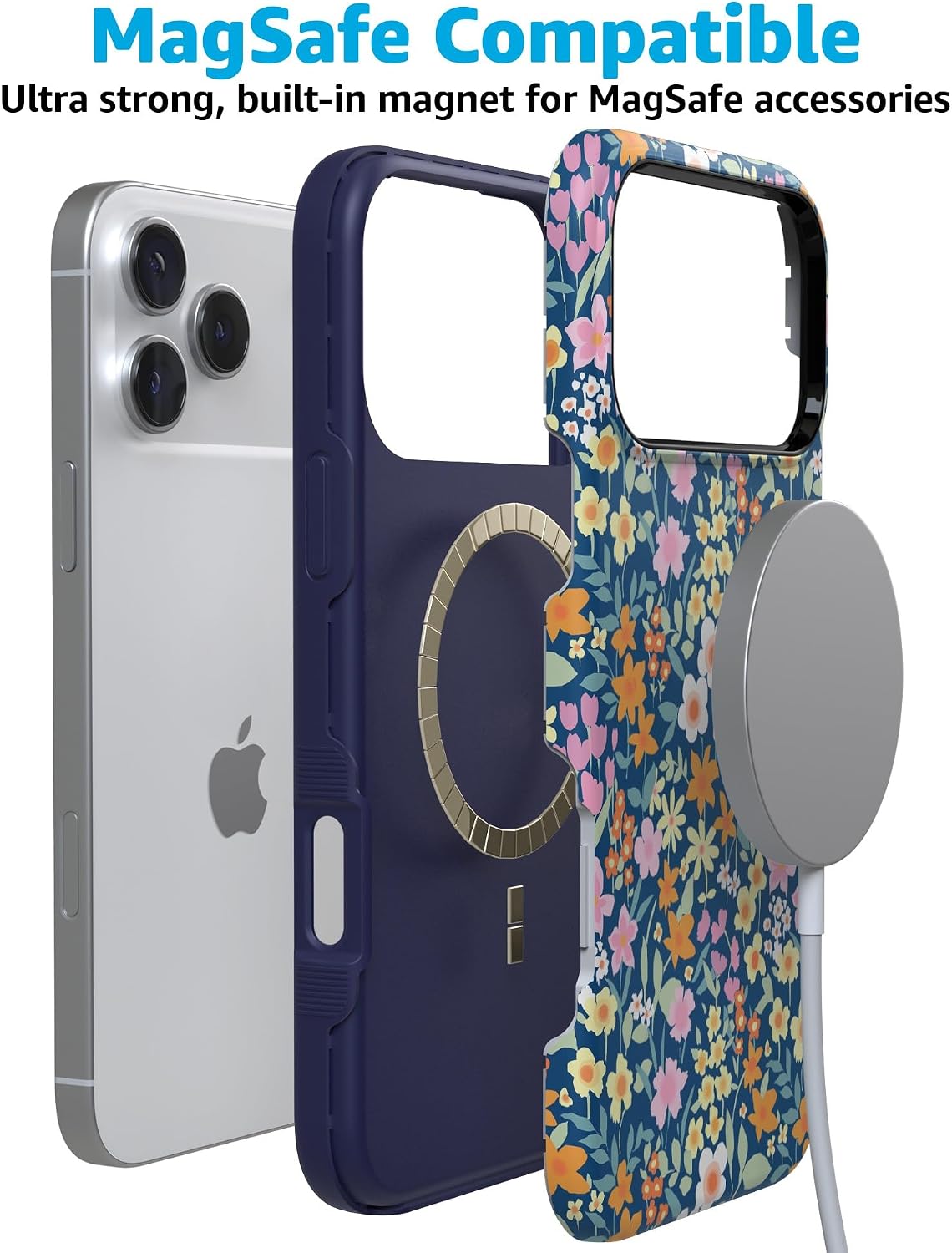 71F6SBZRMuL._AC_SL1500_ Casely iPhone 17 Pro Case | Full Bloom | Navy Floral | Bold Protective Design | Compatible with MagSafe