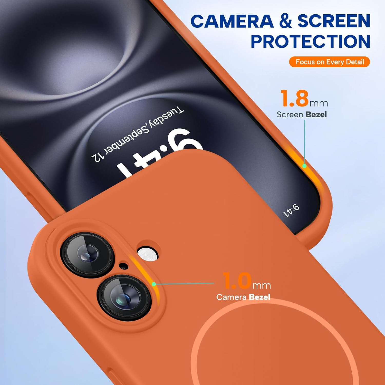 Miracase Compatible with iPhone 16 Case, [Soft Anti-Scratch Microfiber Lining], Compatible with MagSafe, Liquid Silicone Case Shockproof Drop Protection Phone Case for 16,Orange