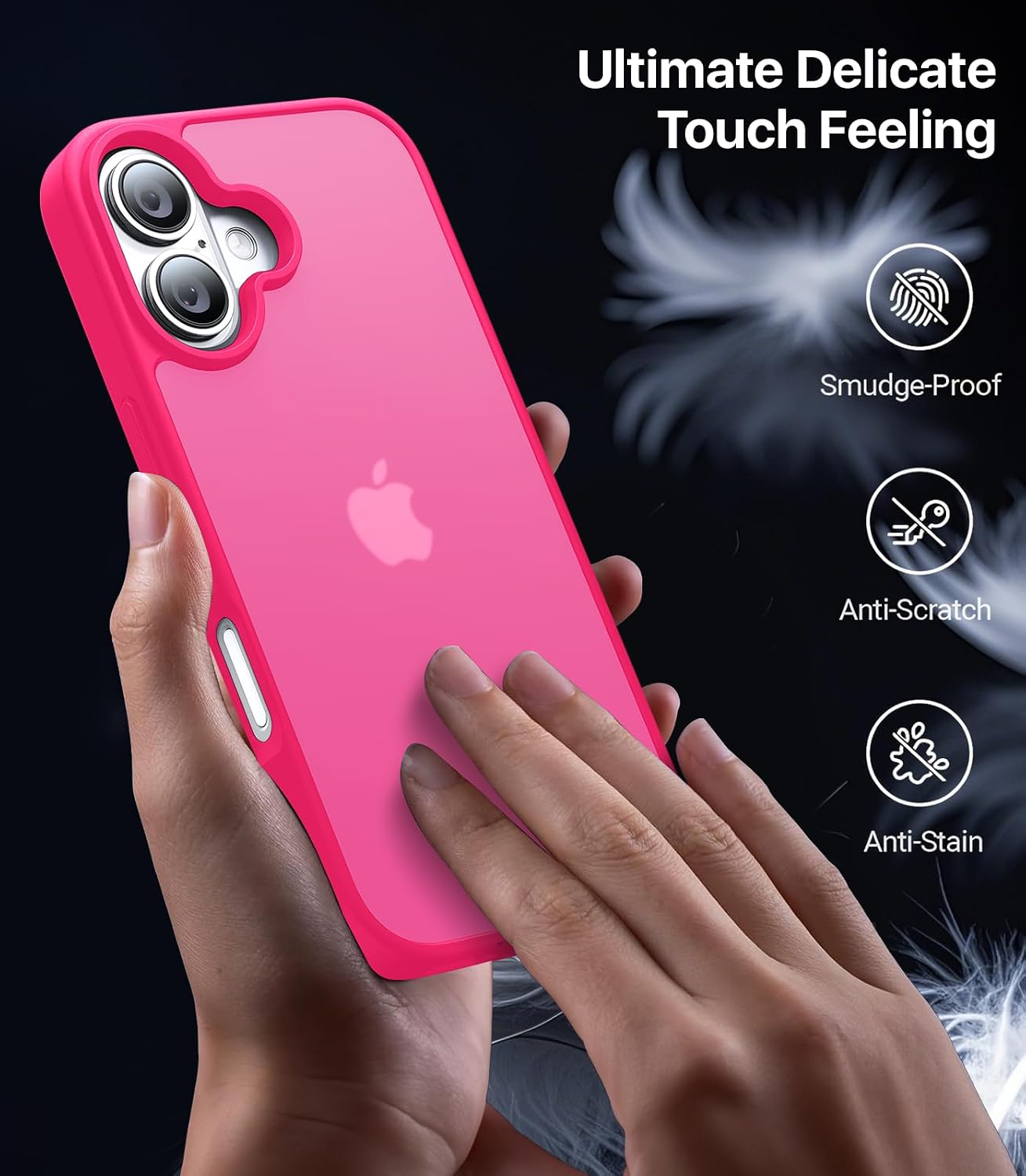 Eastinbox for iPhone 16 Case [16FT Military Grade Shockproof], Anti-Slip Anti-Scratch, Slim Translucent Frosted Matte Protective Cover, i Phone 16 Phone Case 6.1", Hotpink