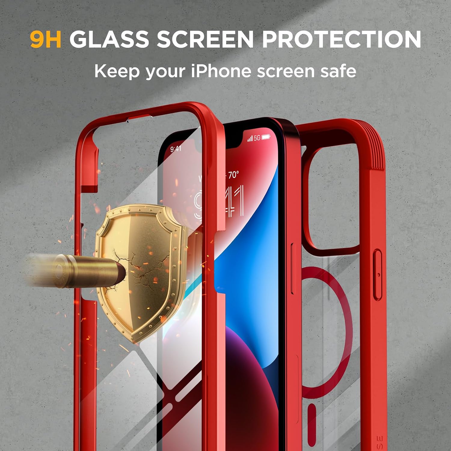 71G1GfbMBrL._AC_SL1500_ Miracase Glass Series Designed for iPhone 14 Plus Case 6.7 inch, 2023 Upgrade Full-Body Magnetic Clear Case with Built-in 9H Tempered Glass Screen Protector,Compatible with MagSafe, Red