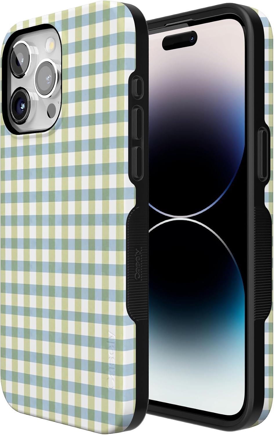 71GAQJ4N0dL._AC_SL1500_ Casely iPhone 15 Pro Case | Pastel Picnic | Blue & Green Gingham | Bold Protective Design | Compatible with MagSafe