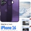 Eastinbox for iPhone 16 Case [16FT Military Grade Shockproof], Anti-Slip Anti-Scratch, Slim Translucent Frosted Matte Protective Cover, i Phone 16 Phone Case 6.1", Purple