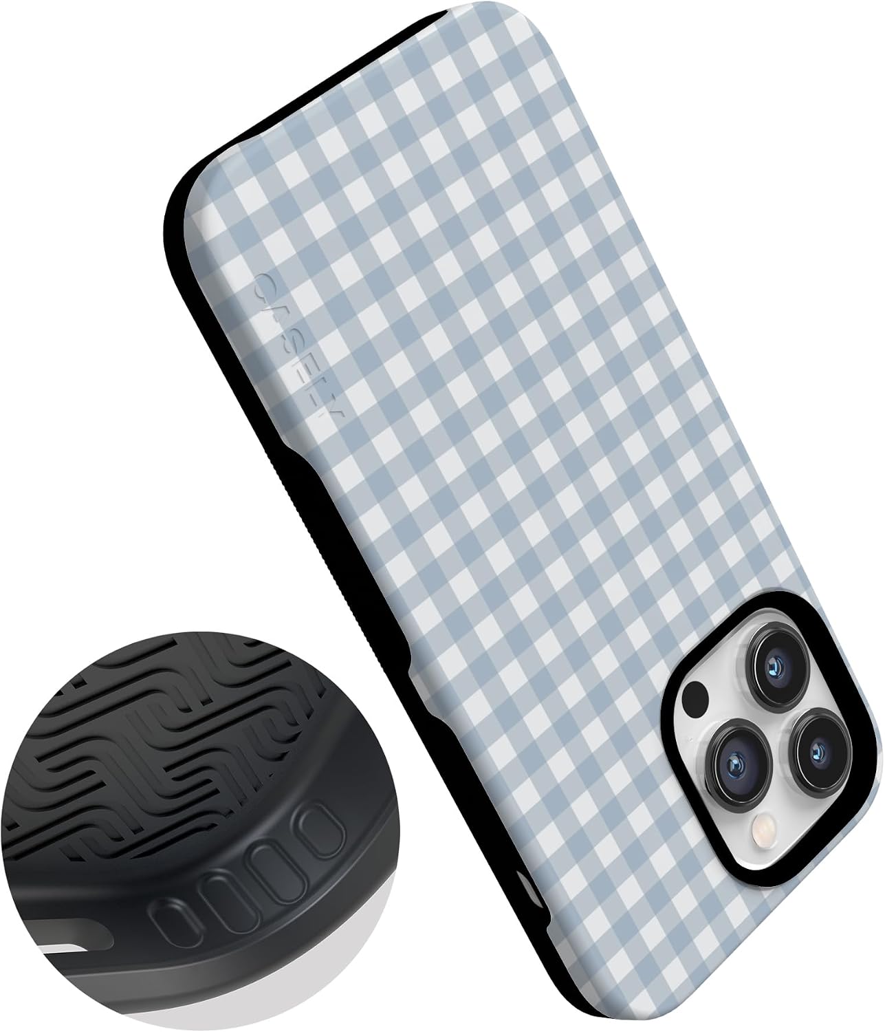 71GFbSVaeKL._AC_SL1500_ Casely iPhone 14 Pro Case | Pastel Picnic | Blue Gingham | Bold Protective Design | Compatible with MagSafe