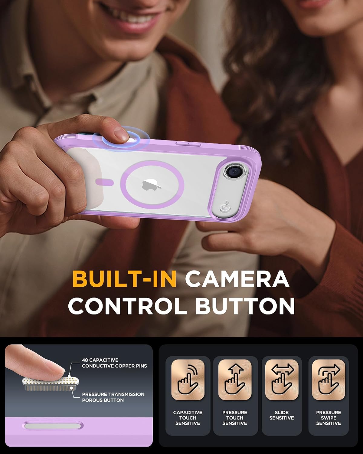 Miracase Magnetic for iPhone Air Case 6.5" [Compatible with MagSafe] Full-Body Phone Case with Built-in Glass Screen Protector & Camera Control,Drop Proof iPhone 17 Air Case Cover, Purple