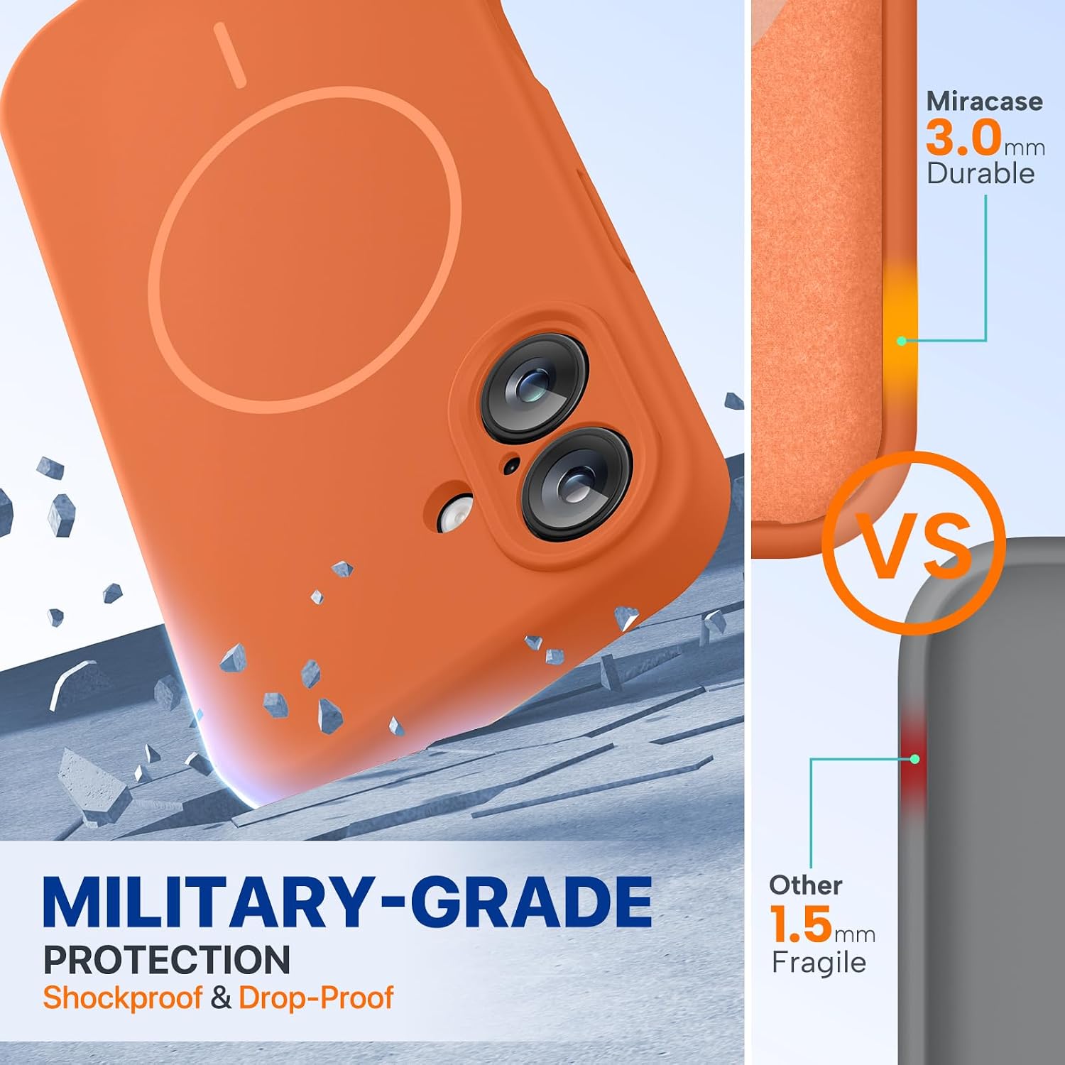 Miracase Compatible with iPhone 16 Case, [Soft Anti-Scratch Microfiber Lining], Compatible with MagSafe, Liquid Silicone Case Shockproof Drop Protection Phone Case for 16,Orange