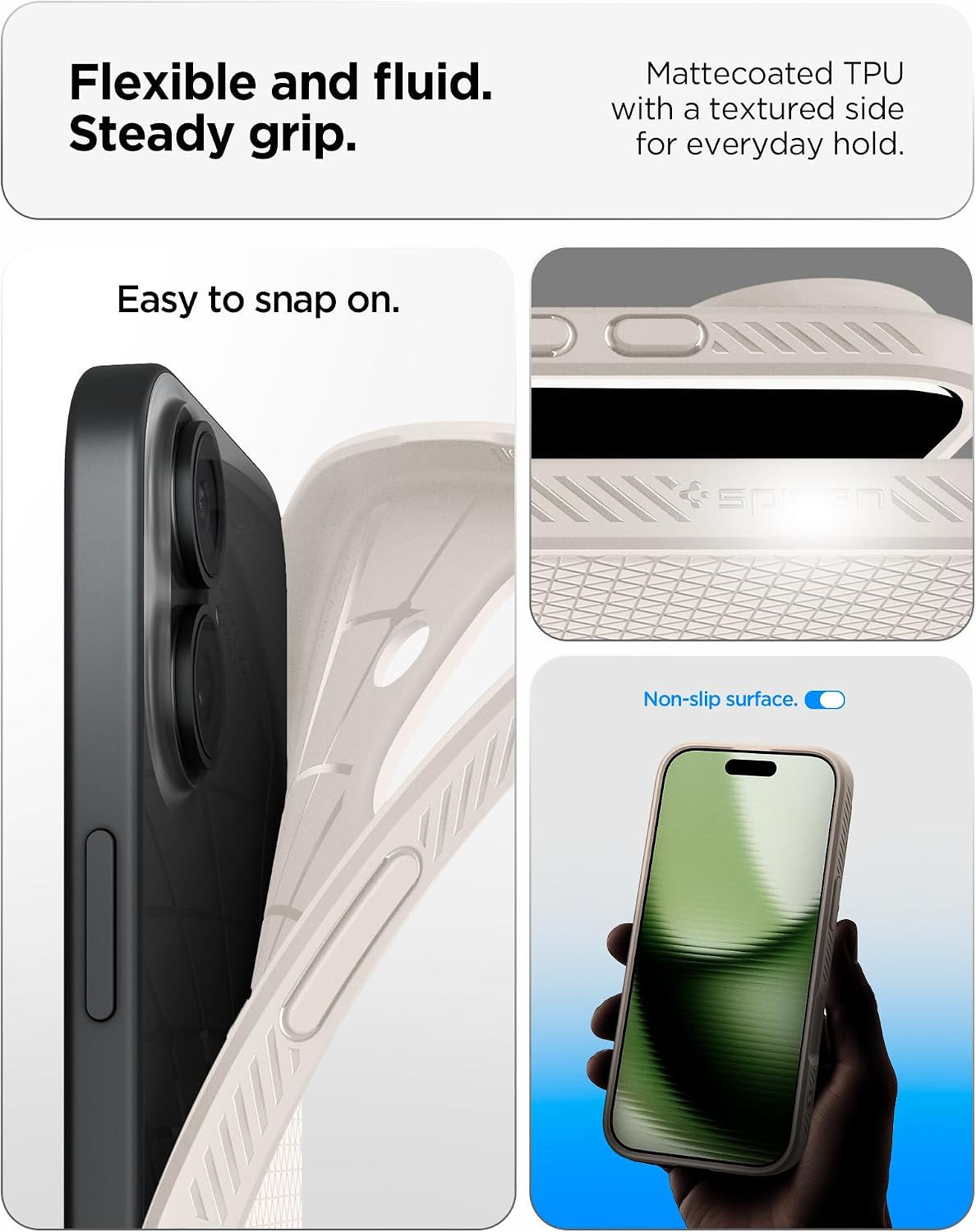 Spigen for iPhone 17 Case, Liquid Air [TPU Covered Camera Control] [No Magnet Ring] [Military-Grade Protection] - Natural Titanium
