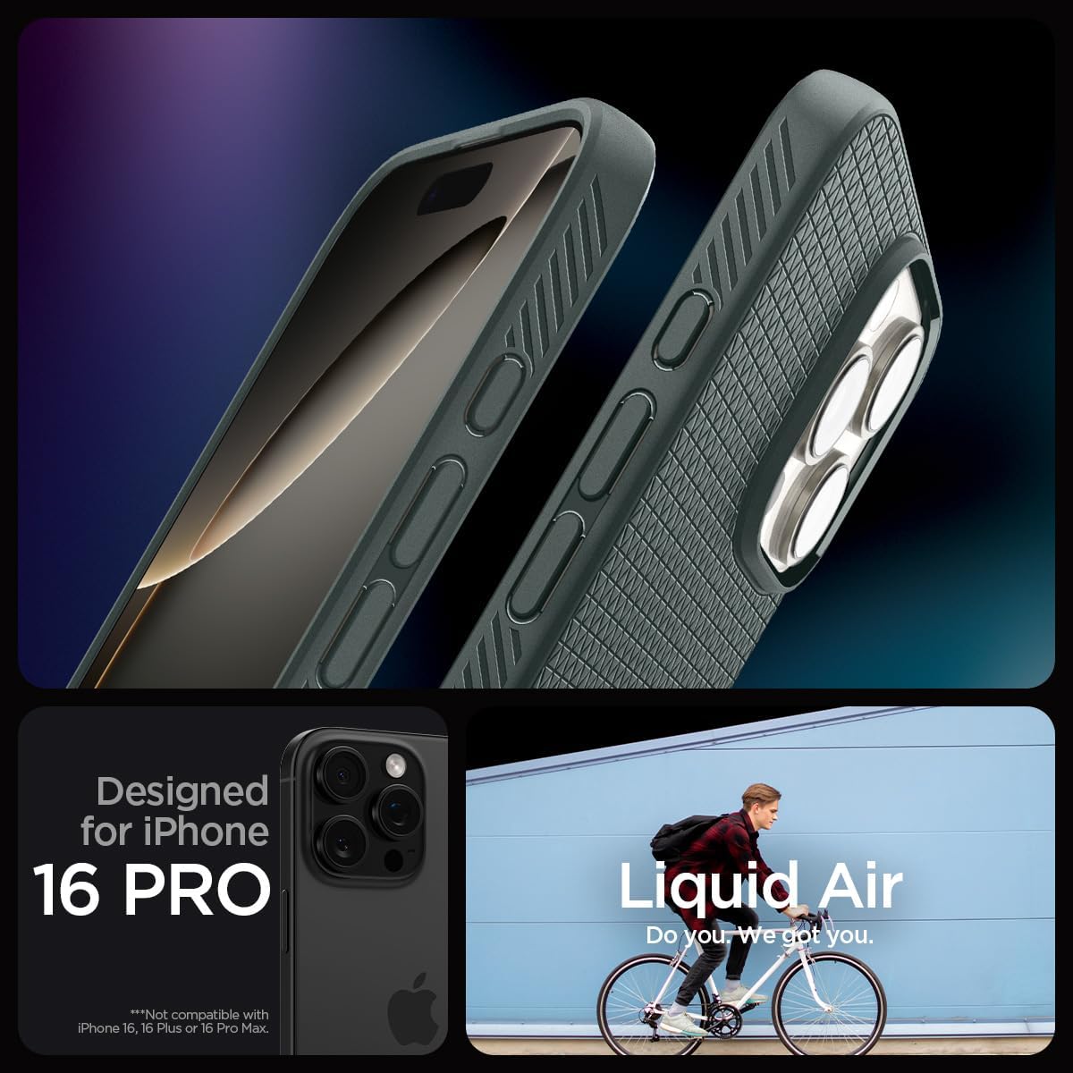 Spigen Liquid Air Designed for iPhone 16 Pro Case [NOT Compatible with MagSafe], [Military-Grade Protection] - Abyss Green