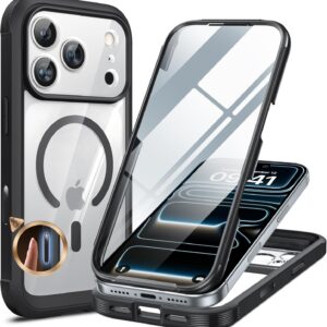 Miracase for iPhone 17 Pro Case 6.3", Full-Body Bumper Military Drop Protection Outdoor Phone Case with Built-in Glass Screen & Full Camera Protector,Camera Control,Compatible with MagSafe,Black