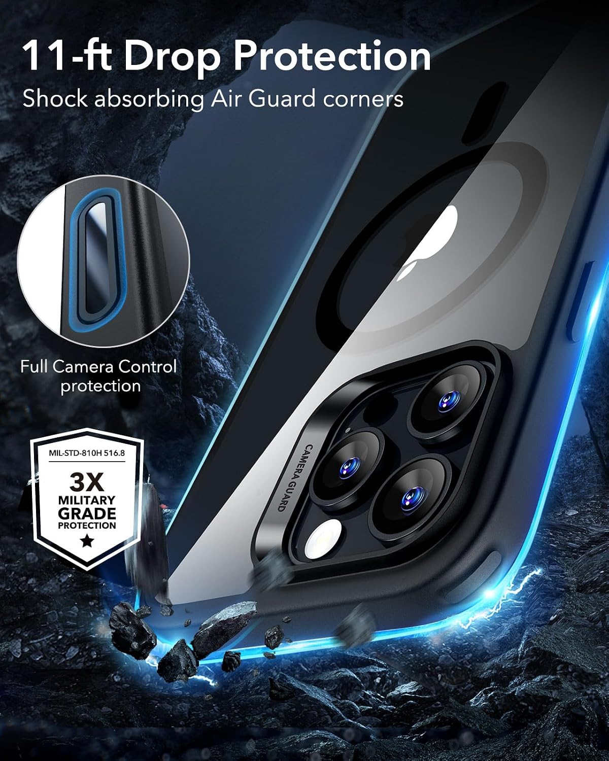 71GmM474yL._AC_SL1500_ ESR for iPhone 16 Pro Case, Camera Control Cover, Compatible with MagSafe, Shockproof Military-Grade Protection, Magnetic Phone Case for iPhone 16 Pro, Classic Hybrid Case, Clear Black