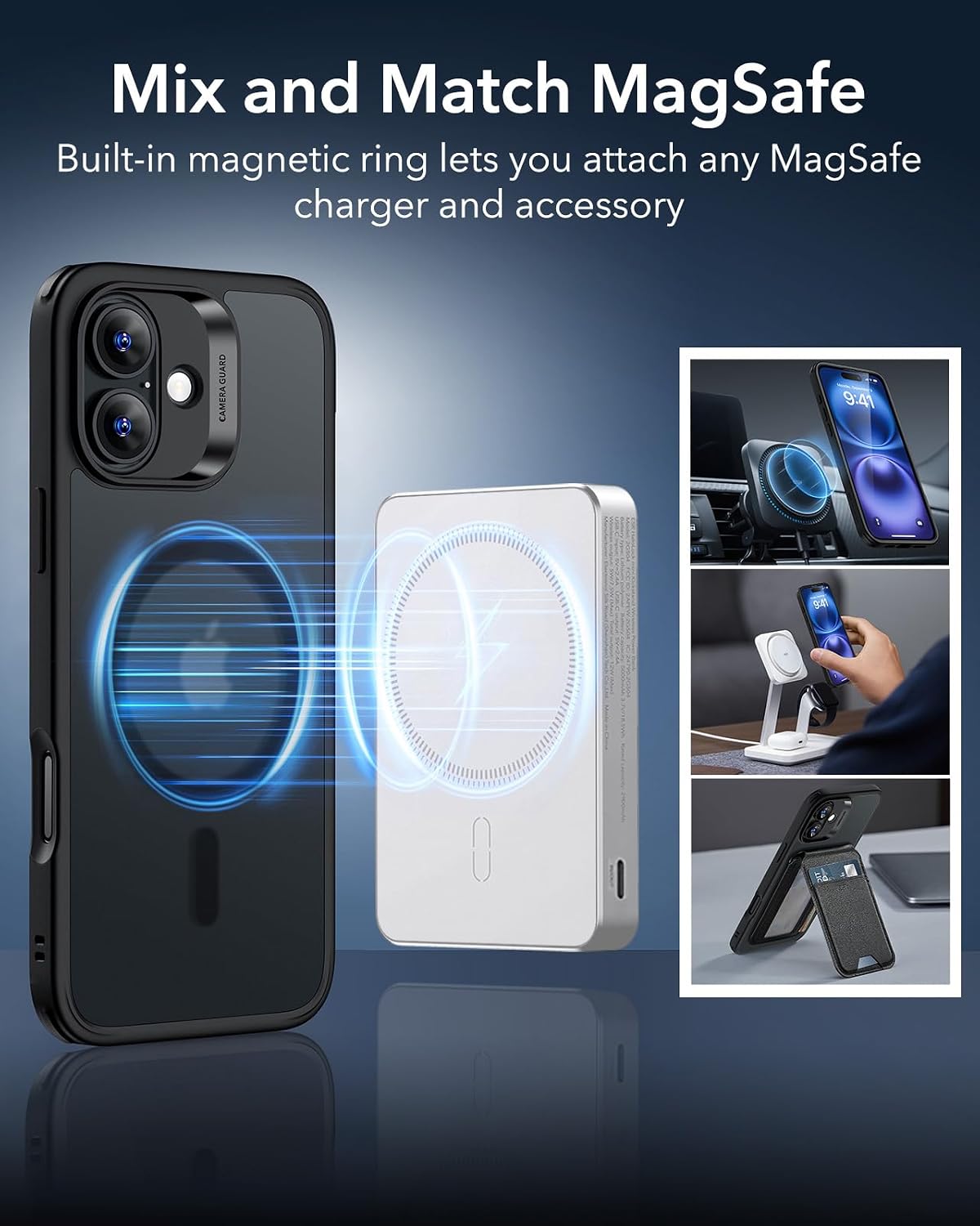 71H-CEf3qL._AC_SL1500_ ESR for iPhone 16 Plus Case, Compatible with MagSafe, Shockproof Military-Grade Protection, Scratch-Resistant Back, Magnetic Phone Case for iPhone 16 Plus, Classic Hybrid Case, Frosted Black