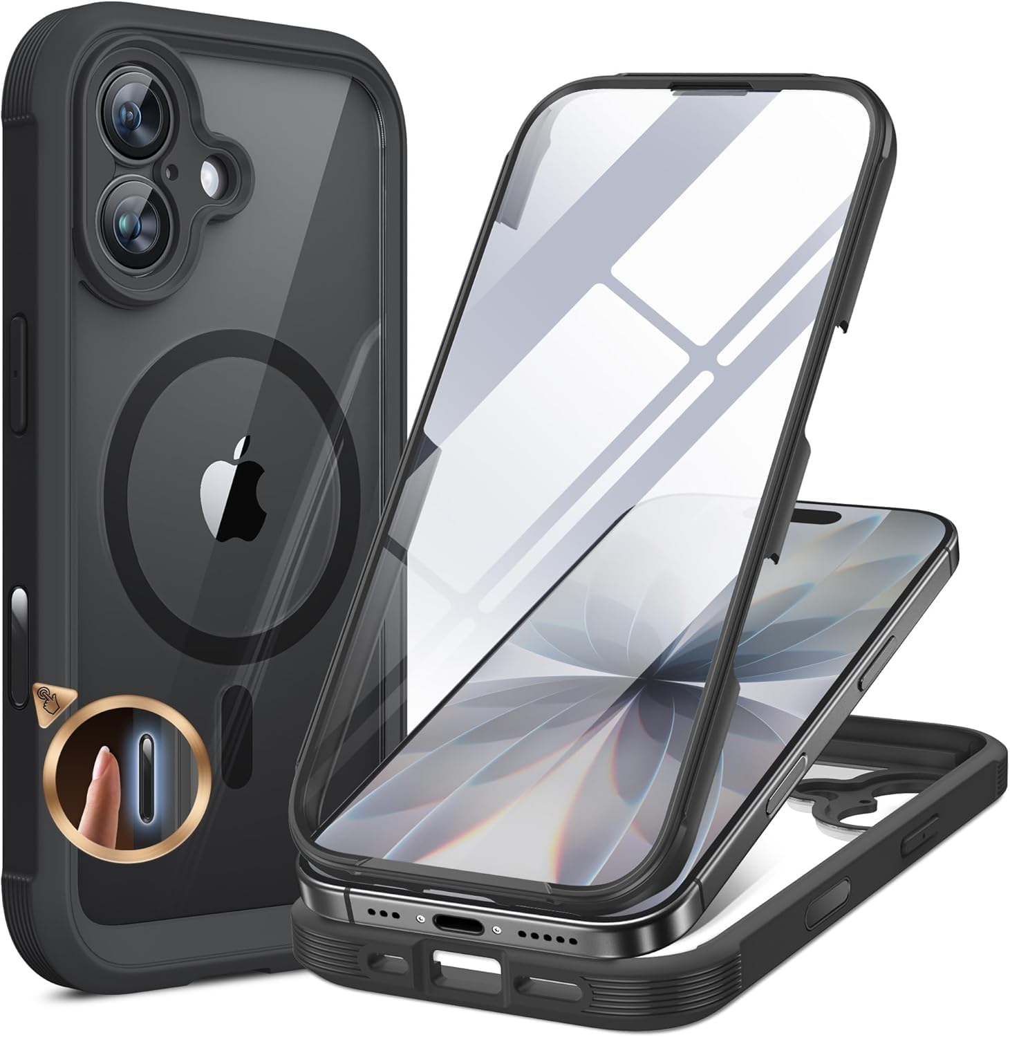 71H4ICT80ML._AC_SL1500_ Miracase for iPhone 17 Case 6.3'', Full-Body Bumper Military Drop Protection Outdoor Phone case with Built-in Glass Screen &Camera Control,Easy Installation,No Gap,Compatible with MagSafe,Black
