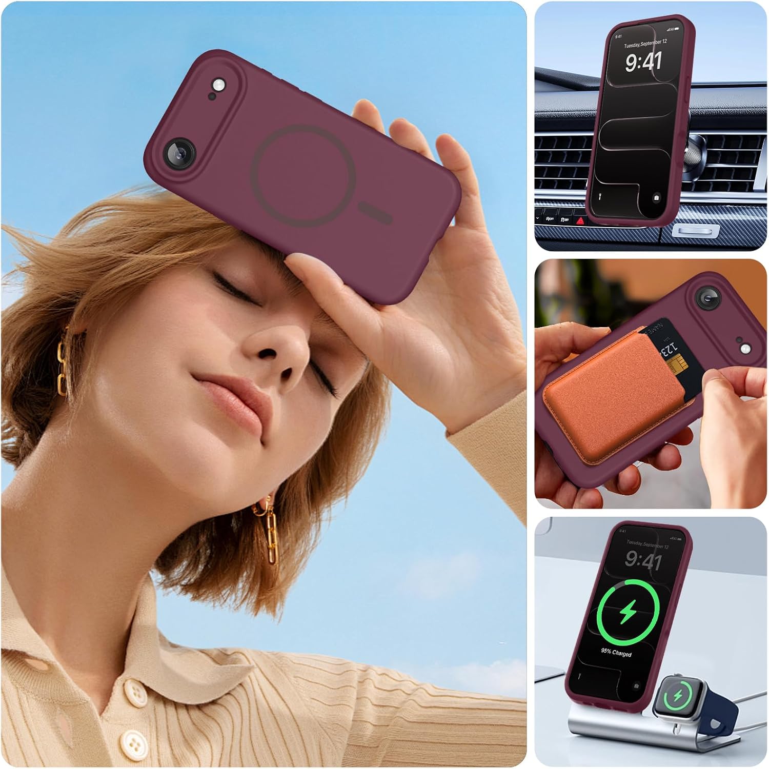 71IByG4416L._AC_SL1500_ Miracase Magnetic for iPhone Air Case, Compatible with MagSafe, Integrated Silicone Camera Control Cover, 3.0mm Thicken Shockproof Drop Protection Phone Case for 17 Air,Wine Red