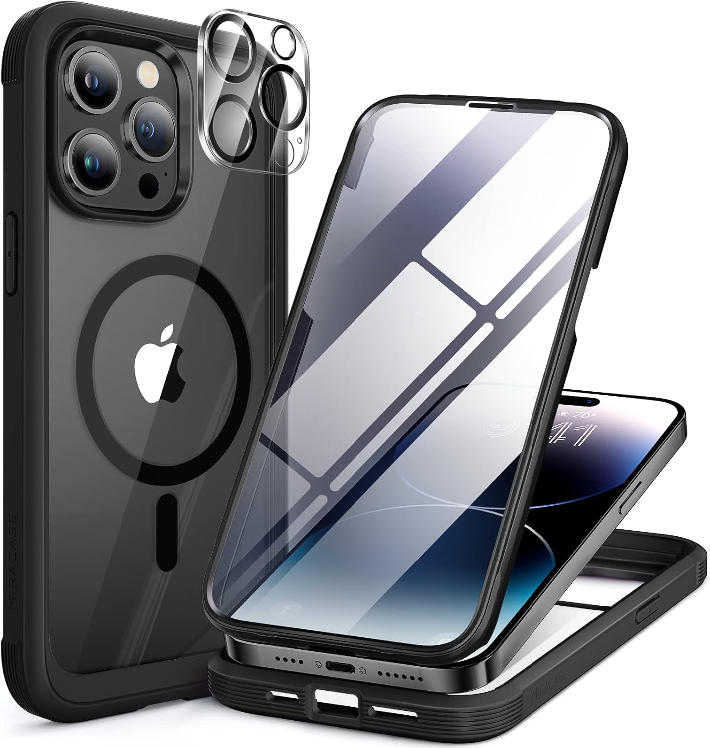 71IE-aGV3L._AC_SL1500_ Miracase Glass Series Designed for iPhone 14 Pro Max Case 6.7 Inch, Upgrade Full-Body Magnetic Case with Built-in 9H Tempered Glass Screen Protector, with Camera Lens Protector, Magnetic Black
