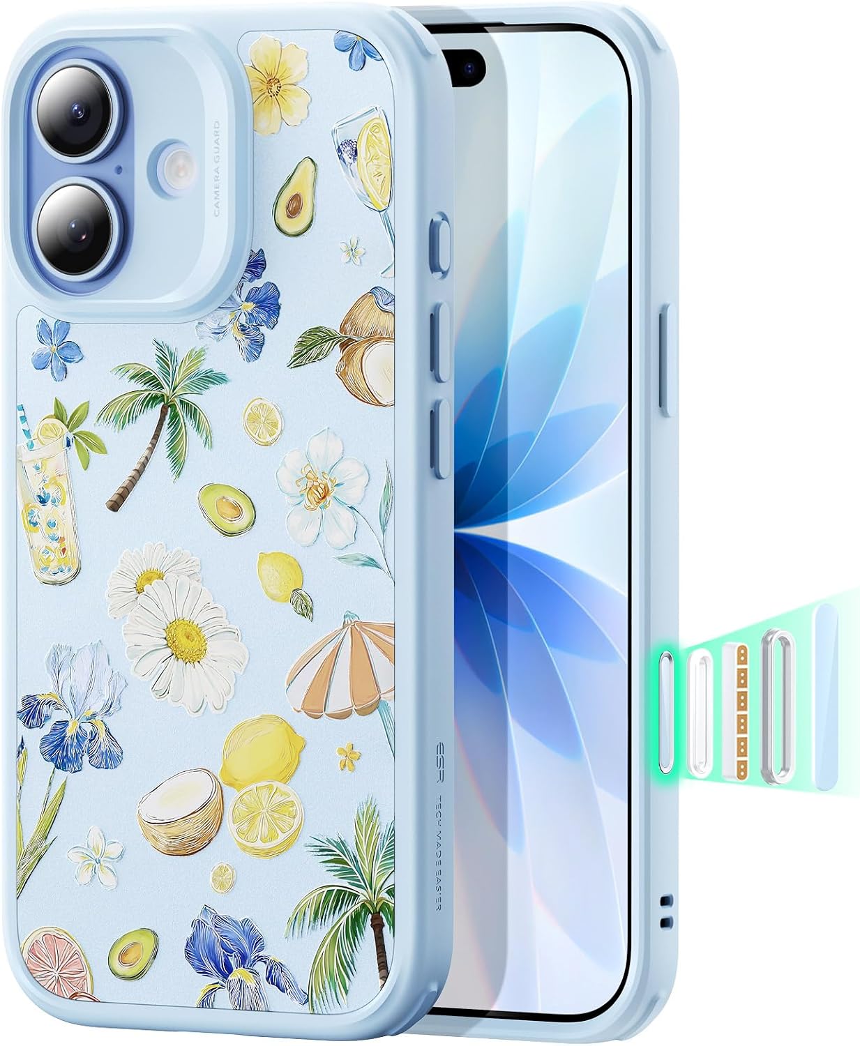 71IJCiFRs9L._AC_SL1500_ ESR for iPhone 17 Case, Camera Control Cover, Compatible with MagSafe, Shockproof Military-Grade Protection, Magnetic Case for iPhone 17, Classic Hybrid, Tropical Paradise, Light Blue