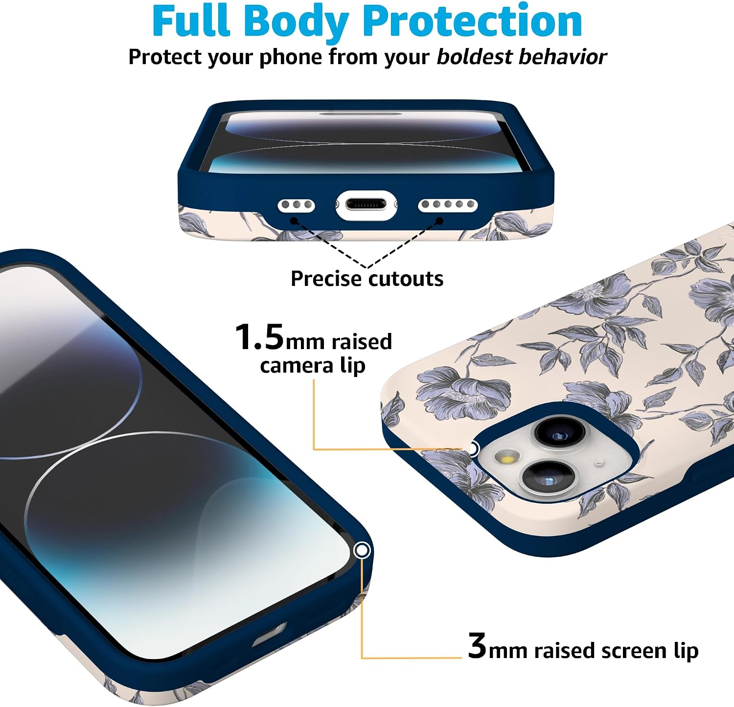 71IY7FyEsoL._AC_SL1500_ Casely iPhone 15 Case | Ink & Iris | Vintage Floral | Bold Protective Design | Compatible with MagSafe