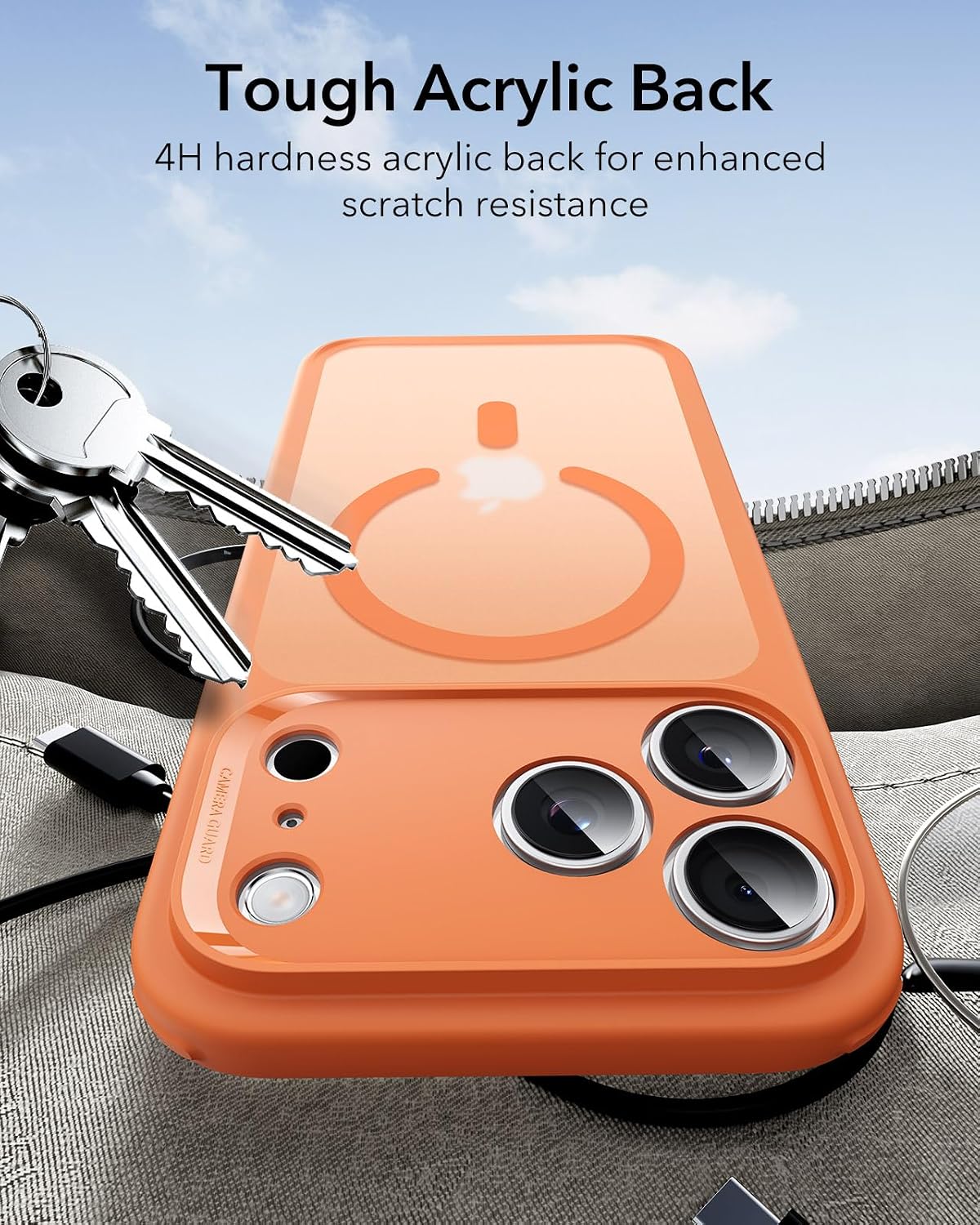 71IoKwlXPIL._AC_SL1500_ ESR for iPhone 17 Pro Case, Camera Control Cover, Compatible with MagSafe, Shockproof Military-Grade Protection, Magnetic Phone Case for iPhone 17 Pro, Classic Hybrid Case, Frosted Orange