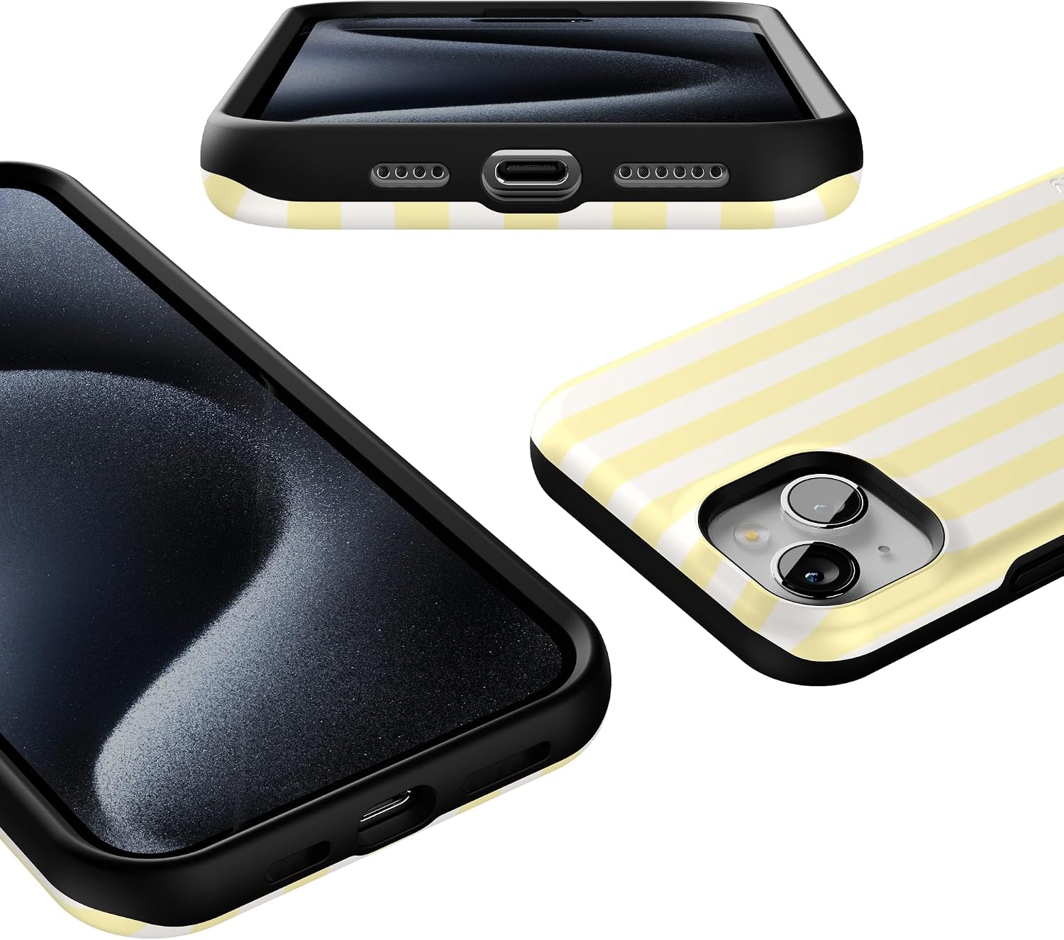 71Ip93aI9L._AC_SL1500_ Casely iPhone 15 Case | Butter Yellow Stripes | Sunday Best | Bold Protective Design | Compatible with MagSafe