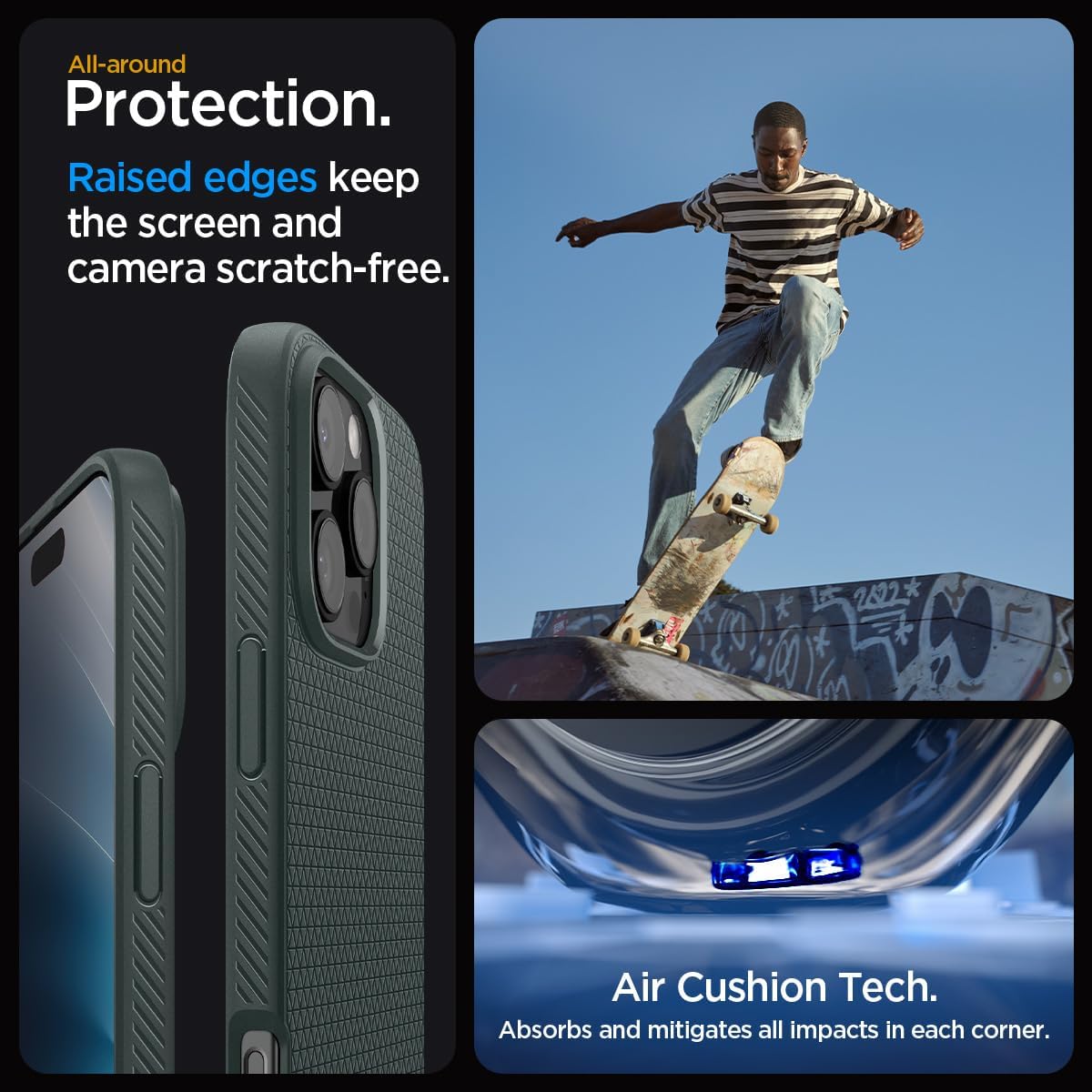Spigen Liquid Air Designed for iPhone 16 Pro Max Case [NOT Compatible with MagSafe], [Military-Grade Protection] - Abyss Green