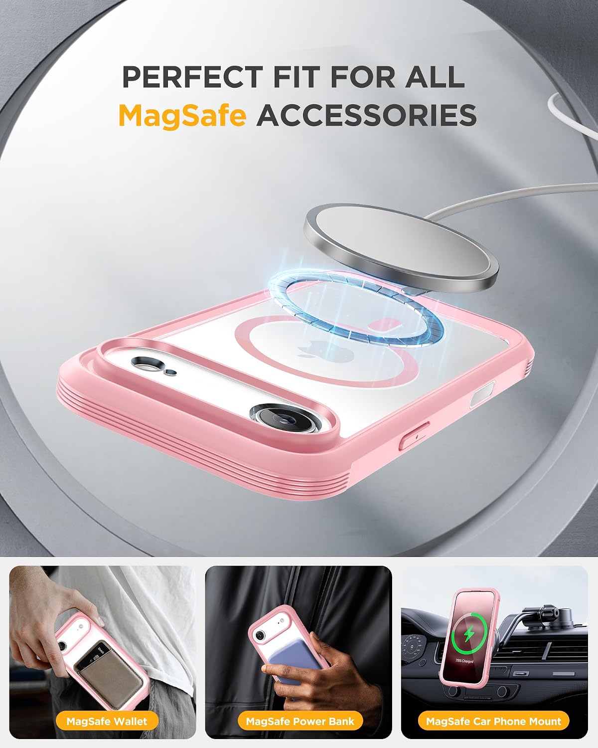 Miracase Magnetic for iPhone Air Case 6.5" [Compatible with MagSafe] Full-Body Phone Case with Built-in Glass Screen Protector & Camera Control,Drop Proof iPhone 17 Air Case Cover, Pink