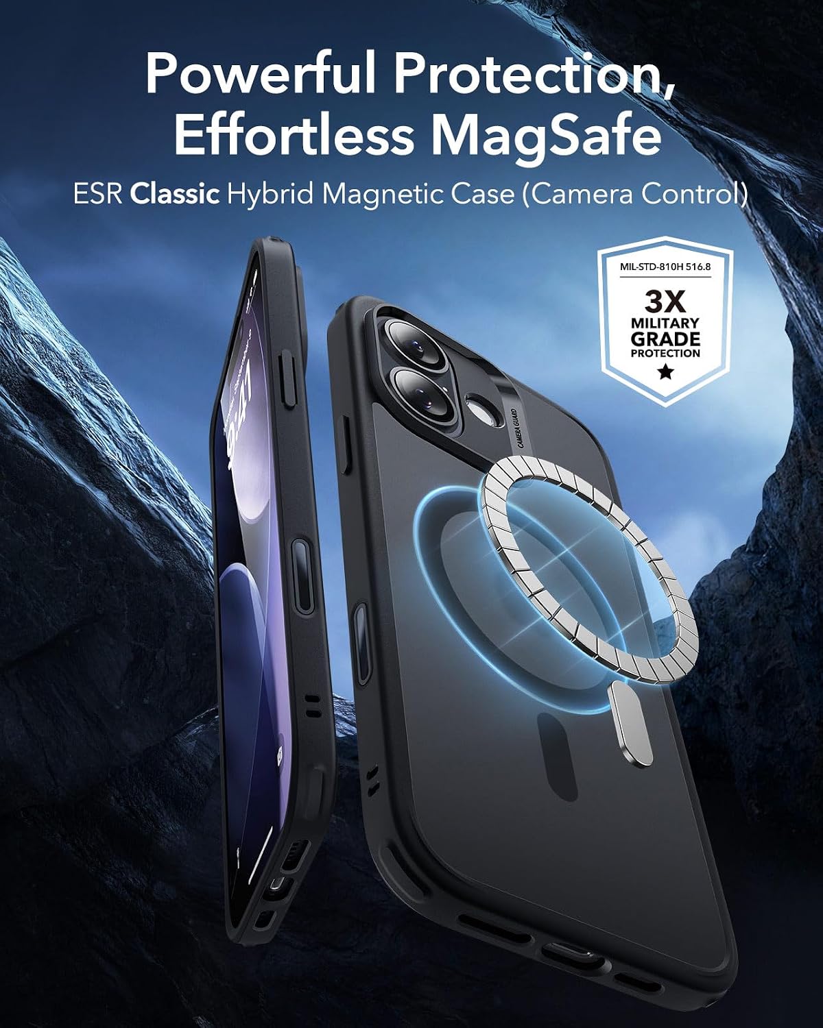 71JZkrl873L._AC_SL1500_ ESR for iPhone 17 Case, Camera Control Cover, Compatible with MagSafe, Shockproof Military-Grade Protection, Magnetic Phone Case for iPhone 17, Classic Hybrid Case, Frosted Black