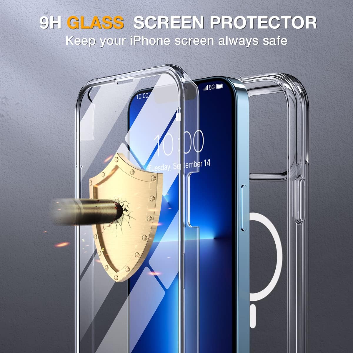 71JpQgVxyJL._AC_SL1200_ Miracase iPhone 13 Pro Max Glass Case - 2023 Upgrade Full-Body Clear Bumper with Magnetic Ring and 9H Screen Protector